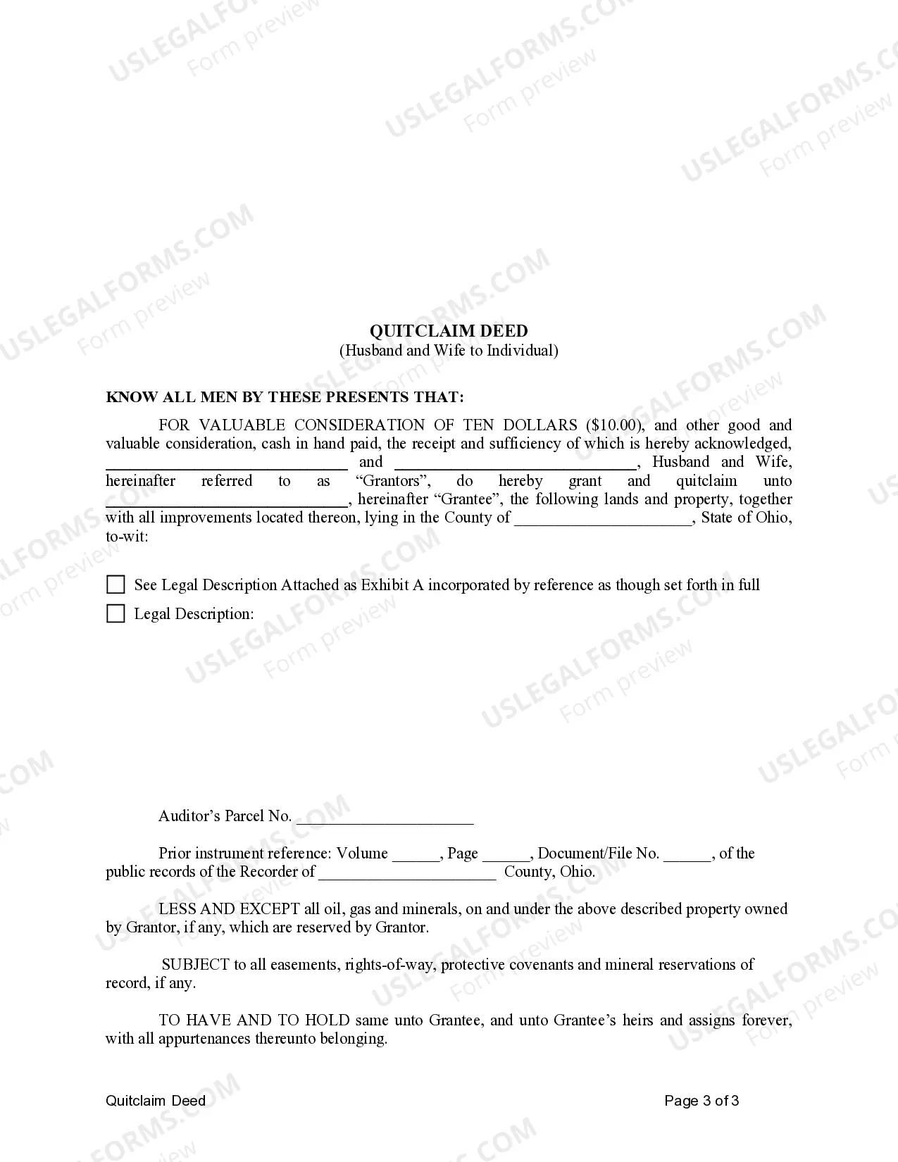 Preview Quitclaim Deed from Husband and Wife to an Individual