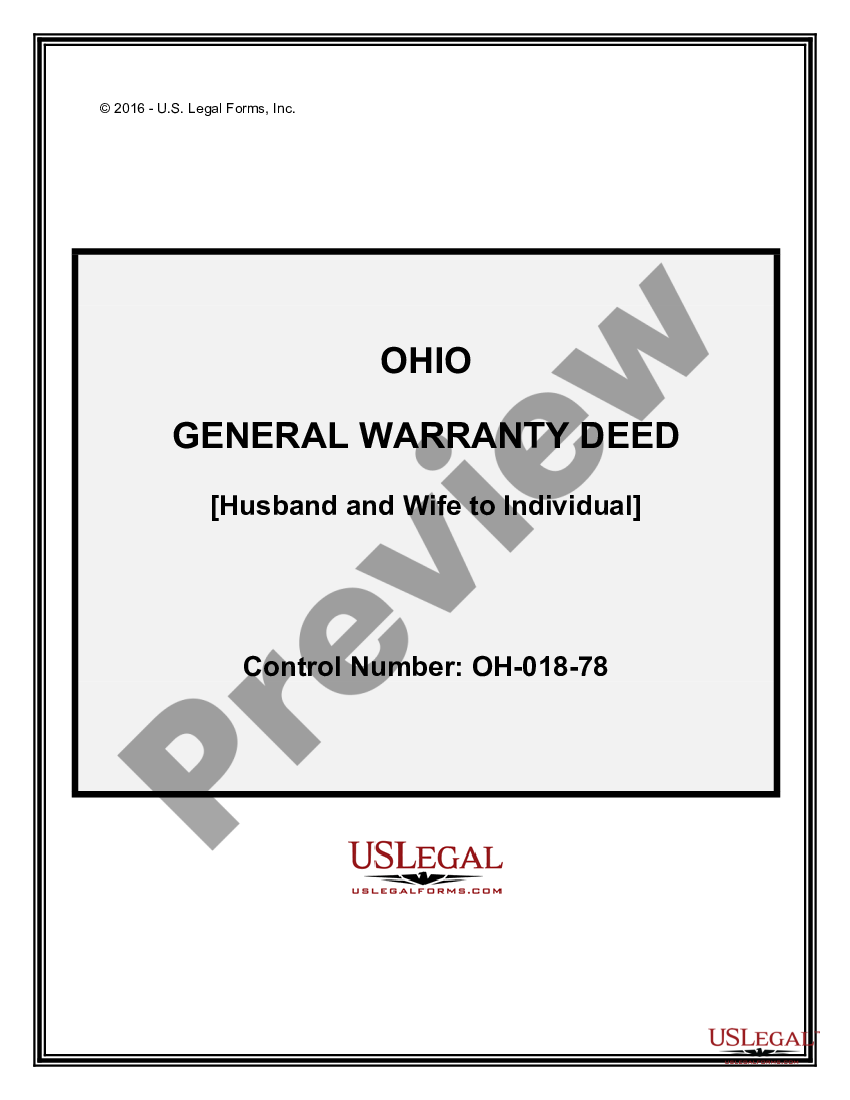 Ohio General Warranty Deed from Husband and Wife to an Individual ...