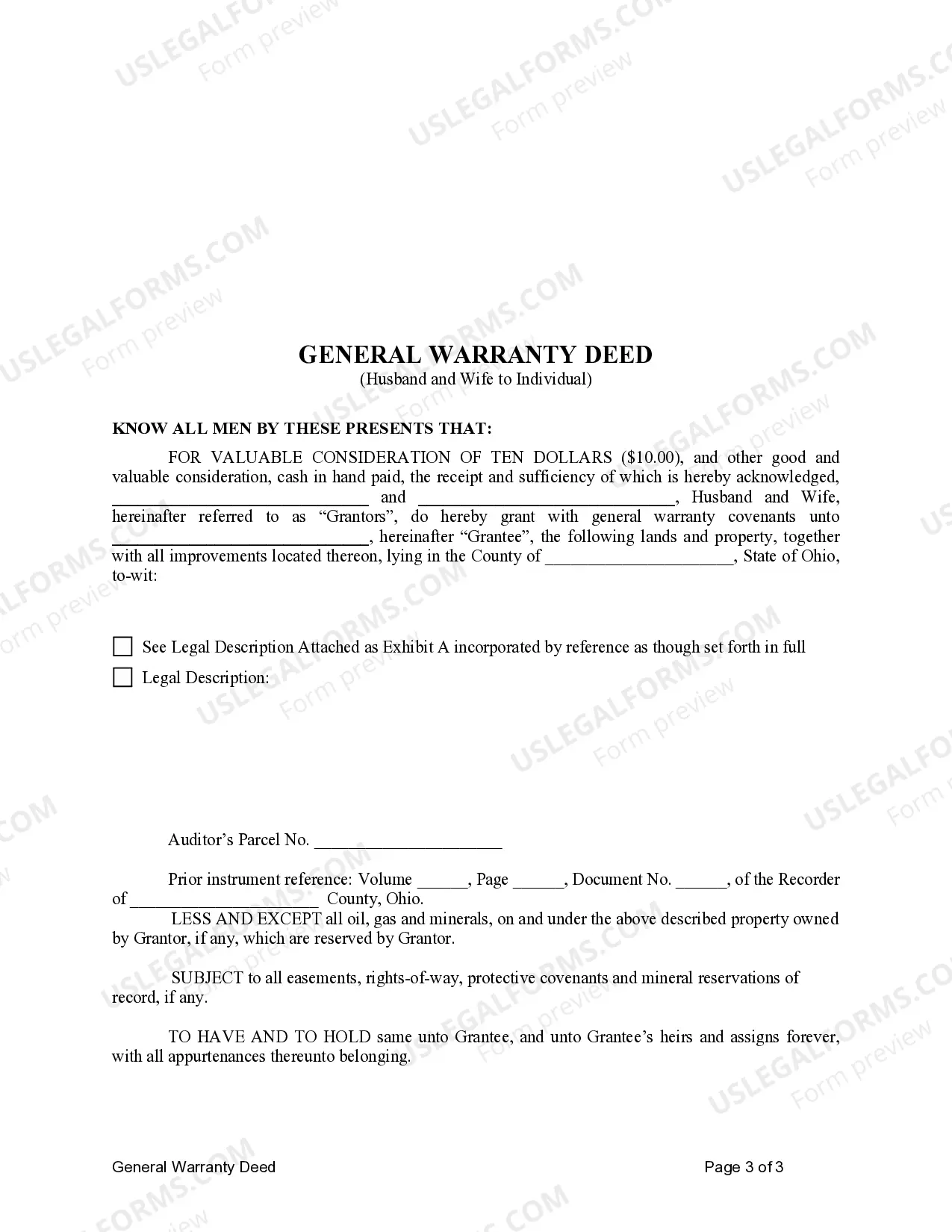 Preview General Warranty Deed from Husband and Wife to an Individual