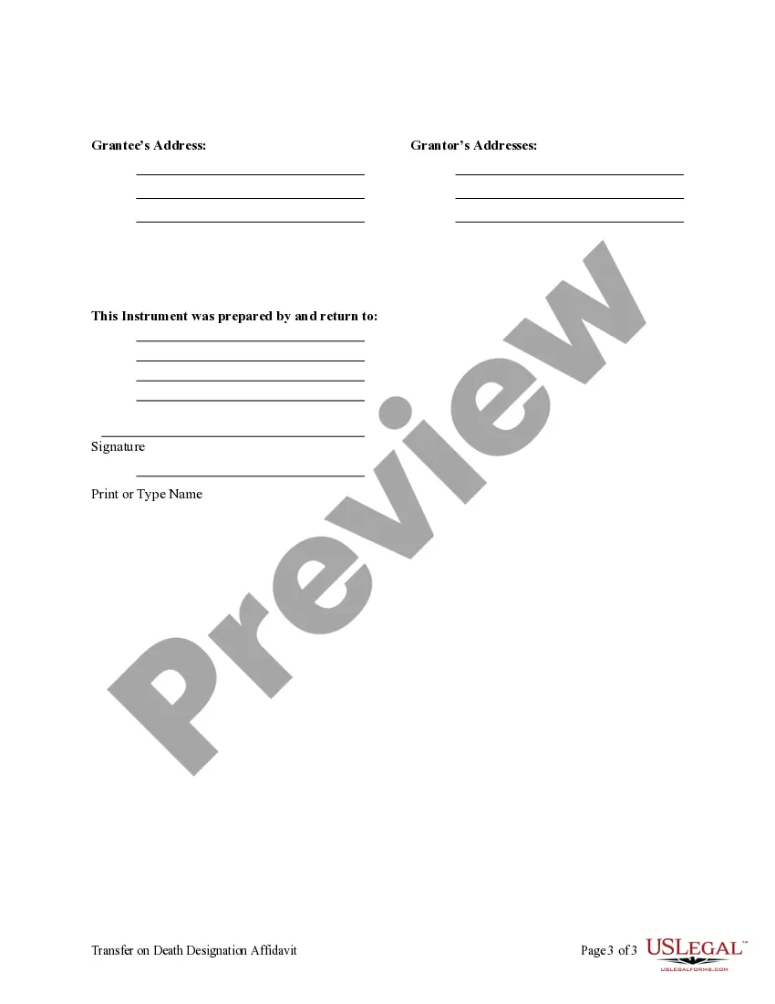 Preview Transfer on Death Designation Affidavit - TOD from Individual to Individual with Contingent Beneficiary