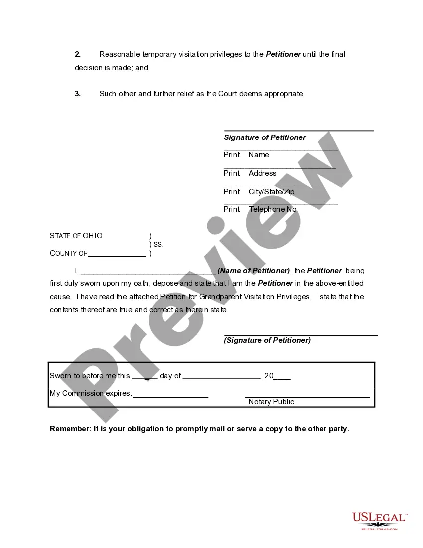 Ohio Petition by Grandparents for Visitation Rights with Minor 