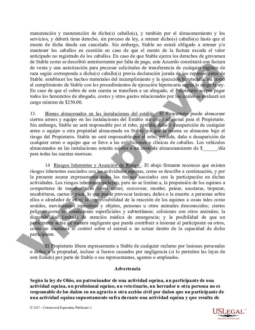 Preview Acuerdo de establo de embarque - Formularios equinos de caballos