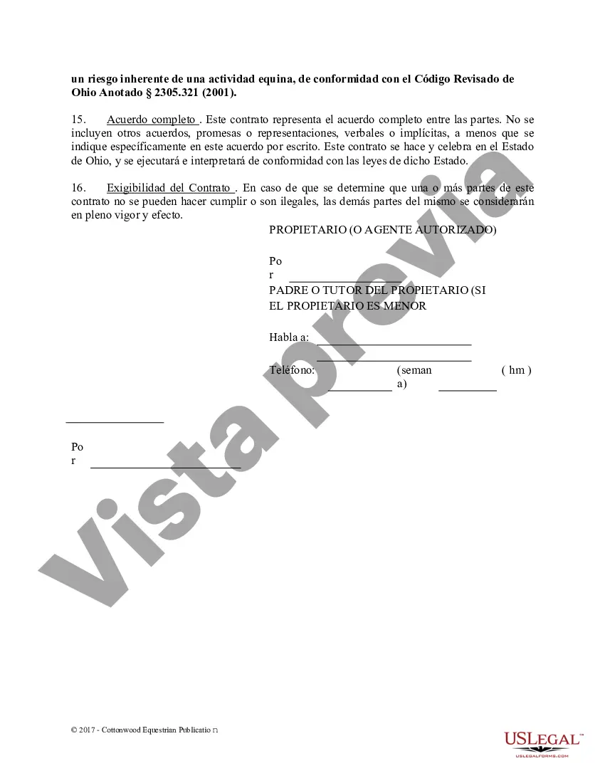 Preview Acuerdo de establo de embarque - Formularios equinos de caballos