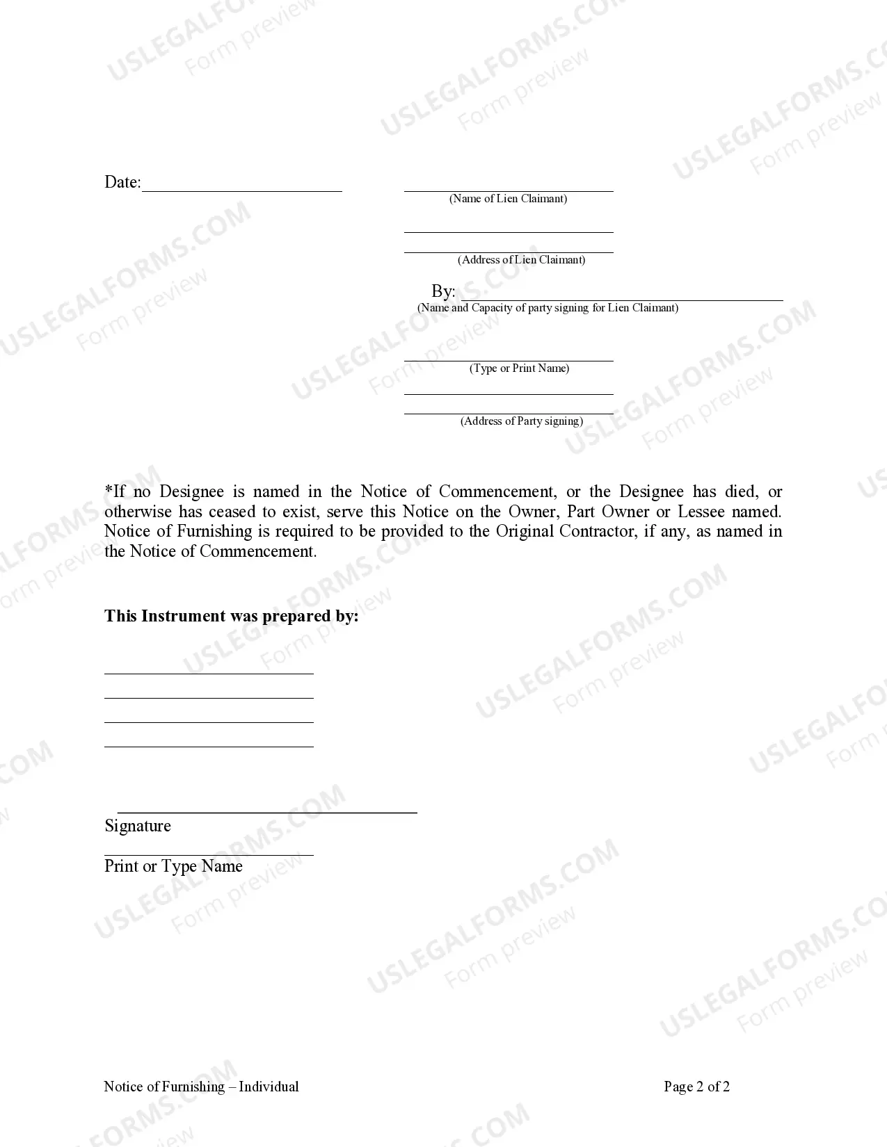 Preview Notice of Furnishing - Individual