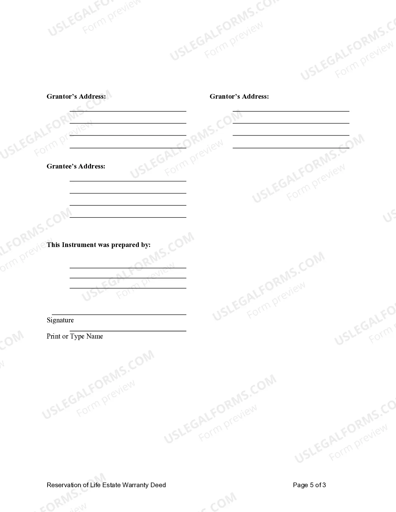 Preview Warranty Deed to Child Reserving a Life Estate in the Parents