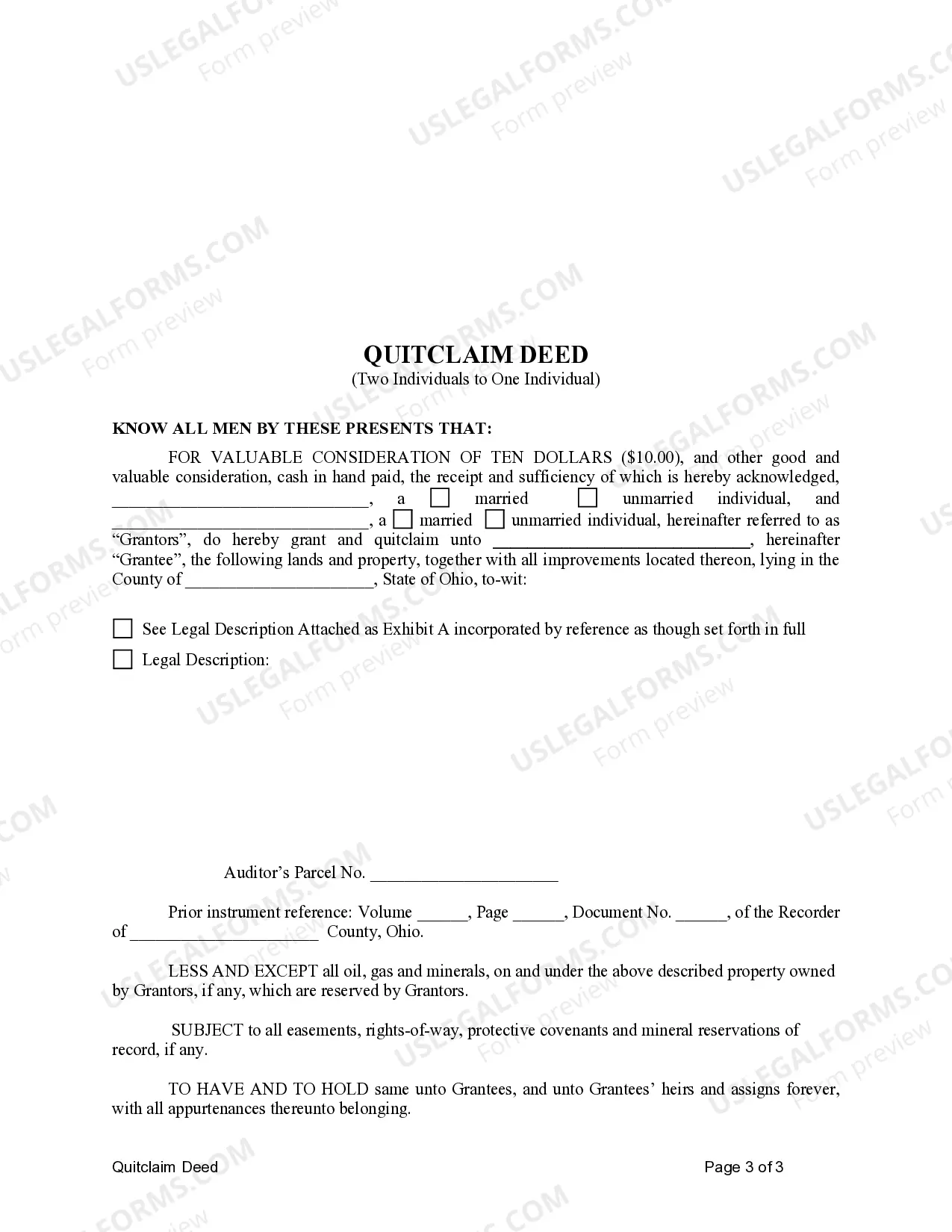 Preview Quitclaim Deed - Two Individuals to One Individual