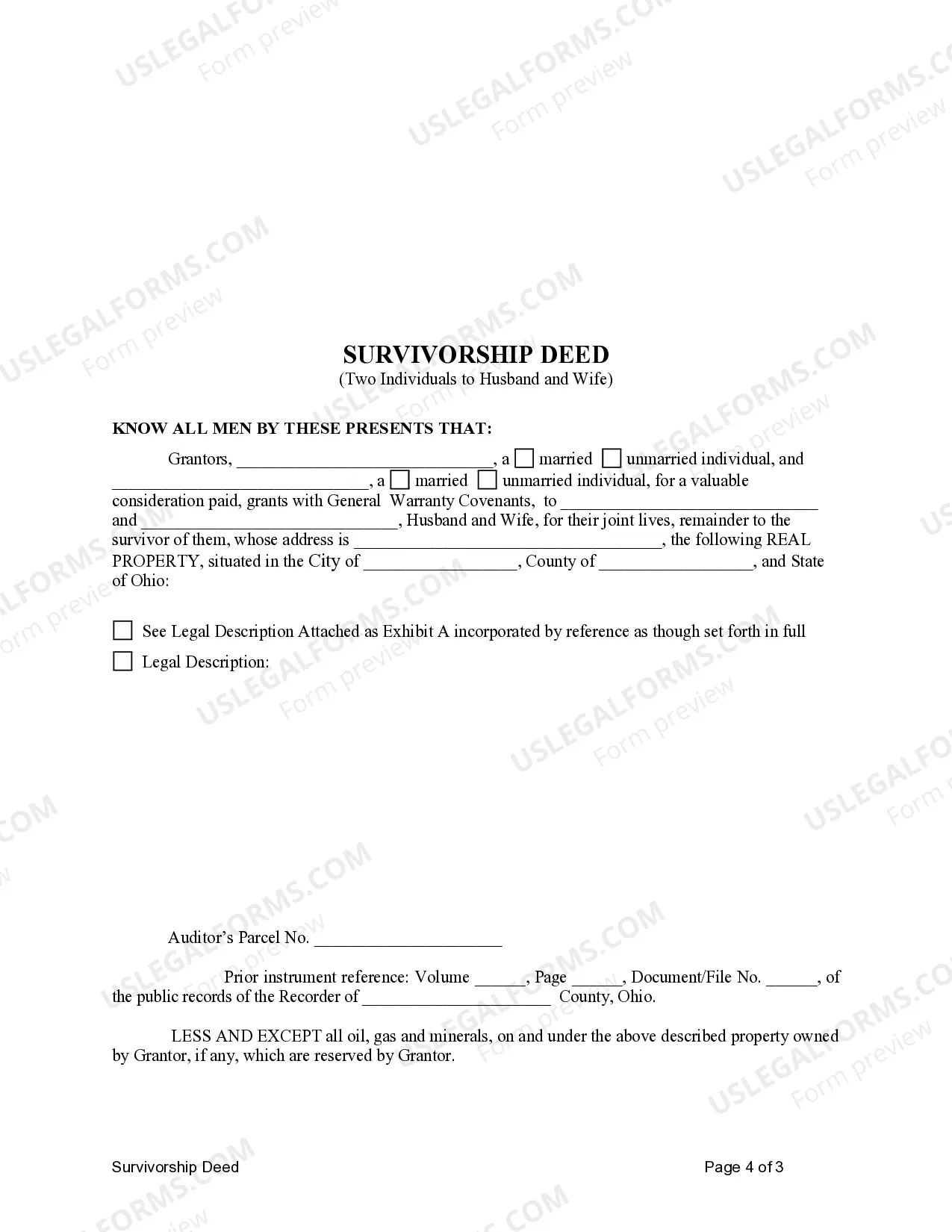 Preview Survivorship Deed - Two Individuals to Husband and Wife as Joint Tenants