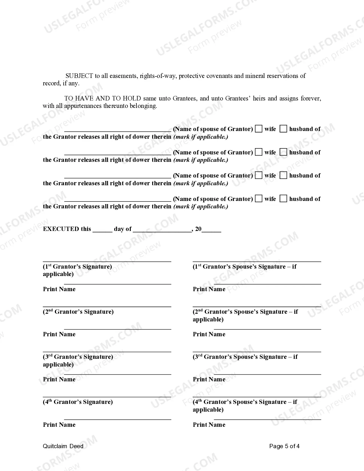 Preview Quitclaim Deed - Four Individuals to Three Individuals