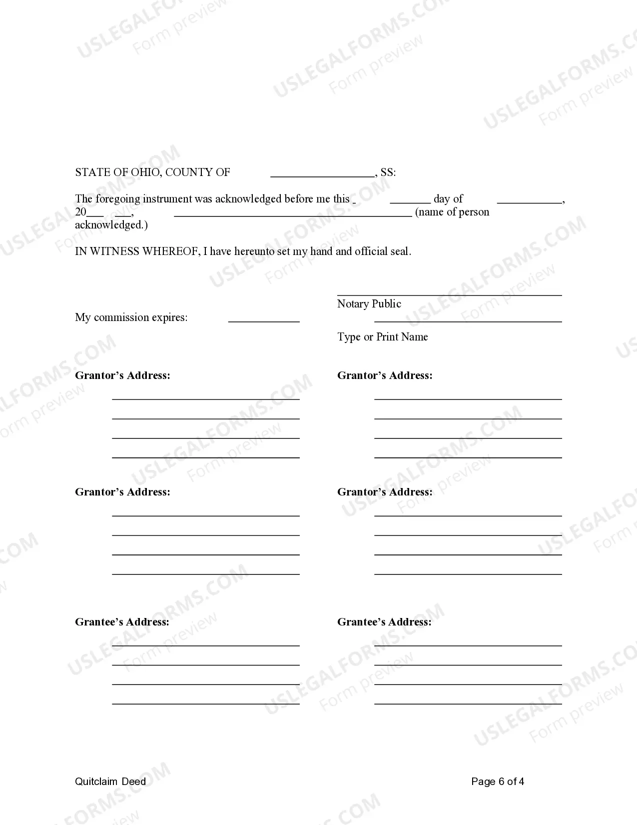 Preview Quitclaim Deed - Four Individuals to Three Individuals