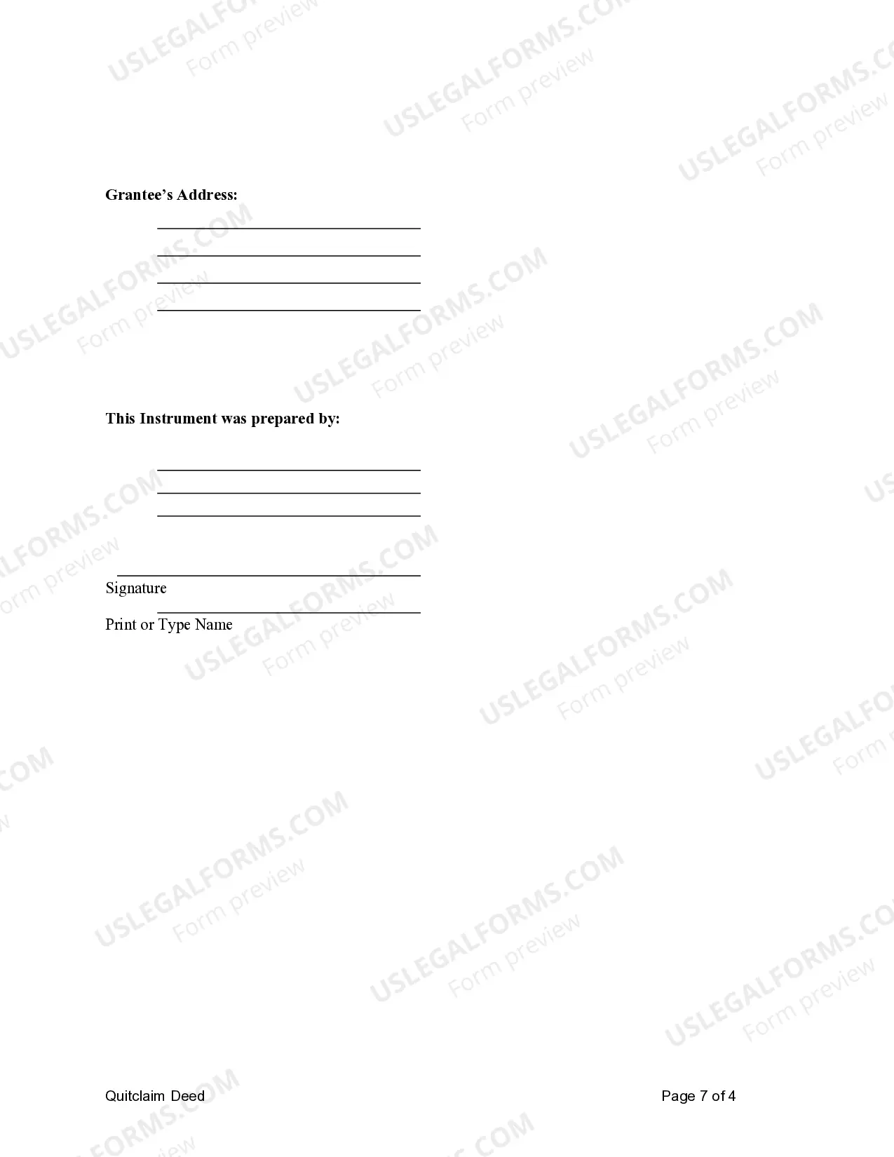 Preview Quitclaim Deed - Four Individuals to Three Individuals