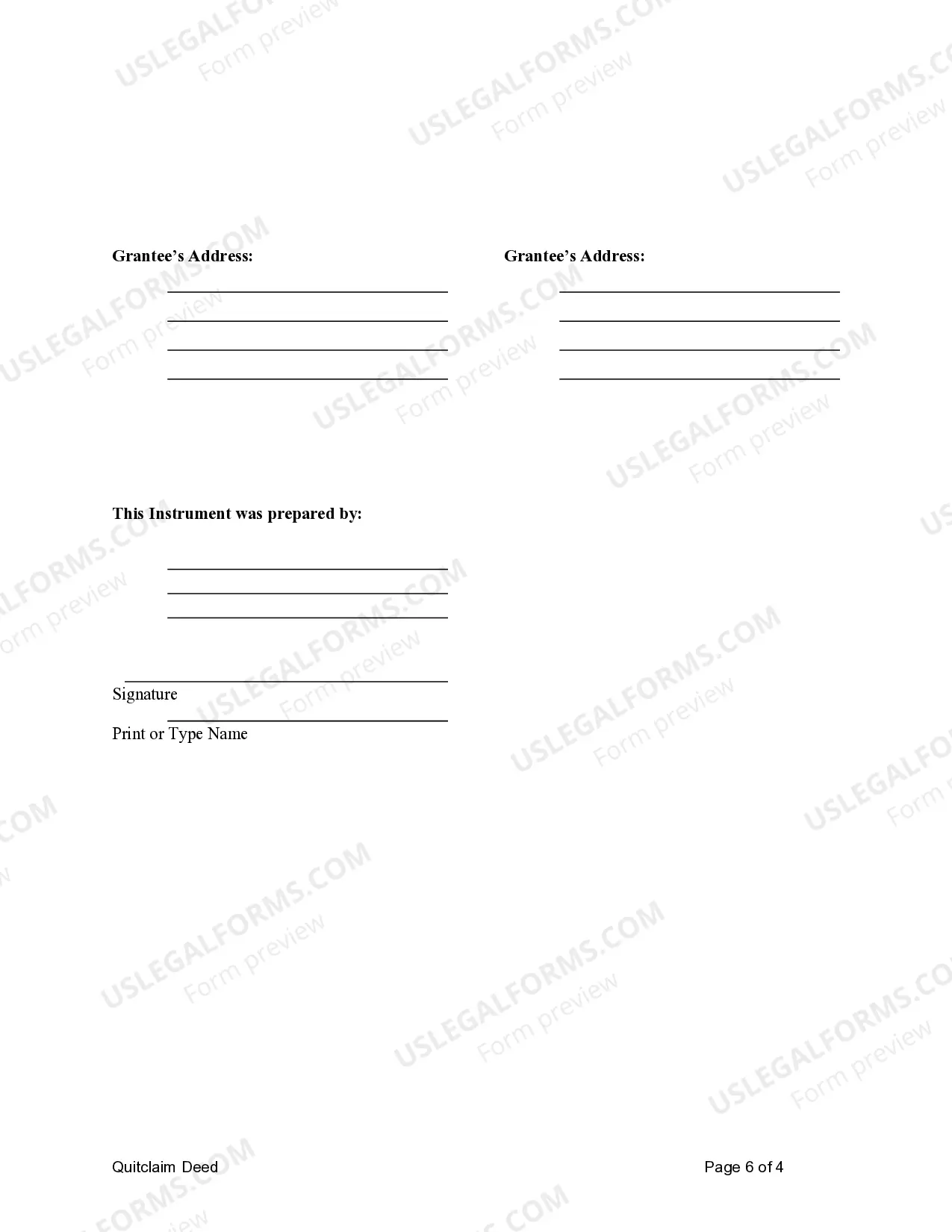 Preview Quitclaim Deed - One Individual to Three Individuals