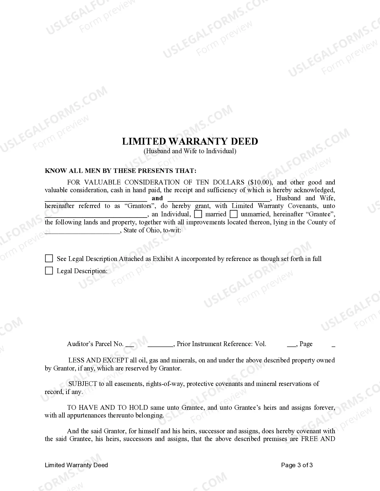 Preview Limited Warranty Deed - Husband and Wife to Individual