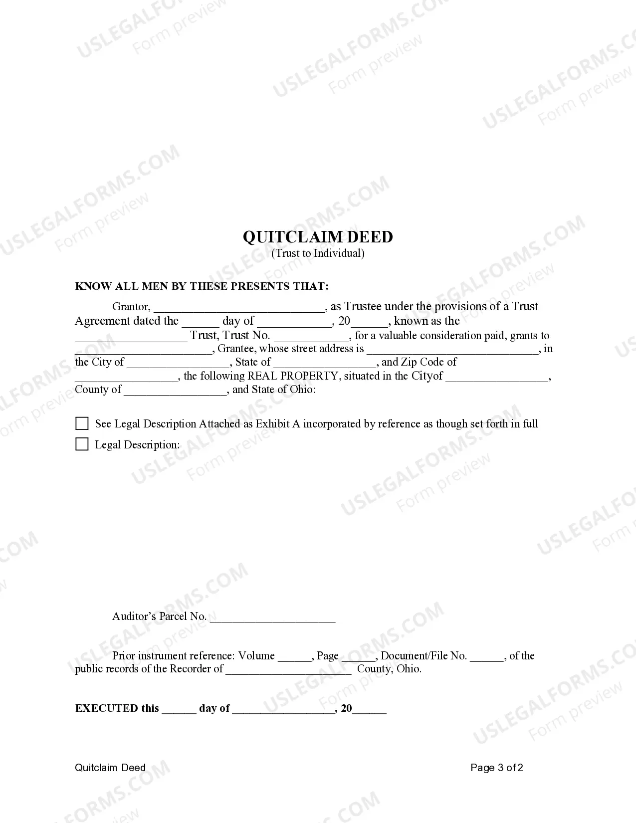 Preview Quitclaim Deed - Trust to Individual