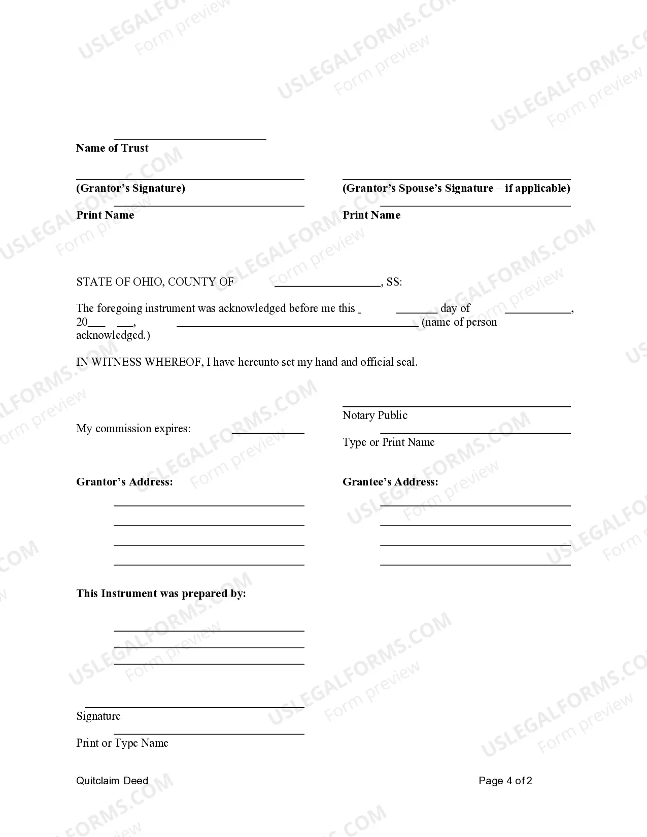 Preview Quitclaim Deed - Trust to Individual