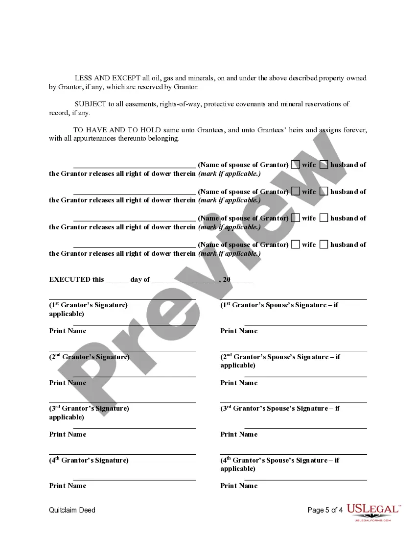 Preview Quitclaim Deed - Four Individuals to Three Individuals