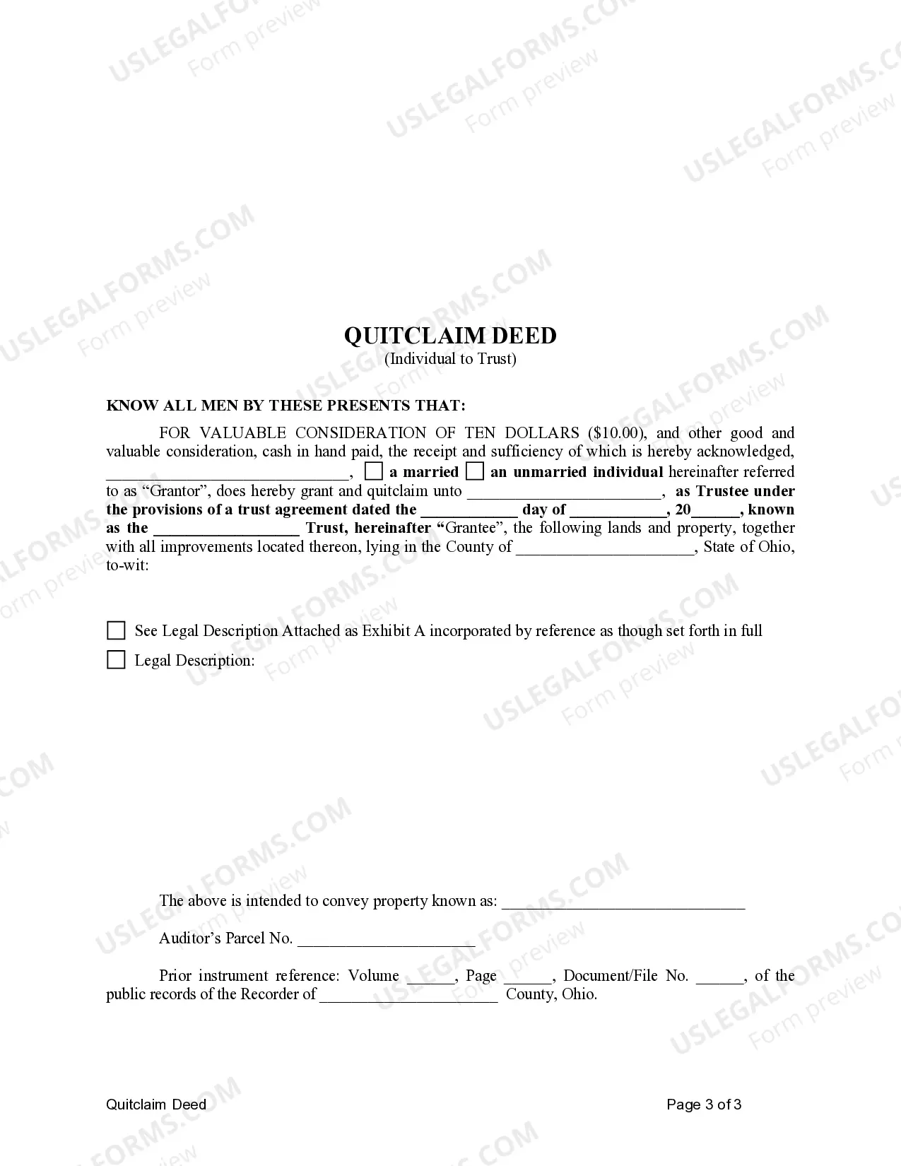 Preview Quitclaim Deed - Individual to Trust