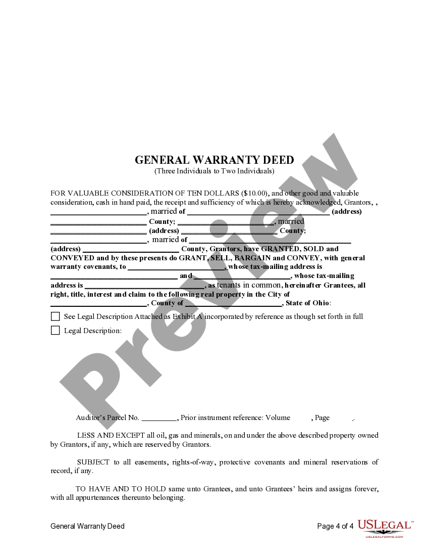 Ohio General Warranty Deed General Warranty Form US Legal Forms