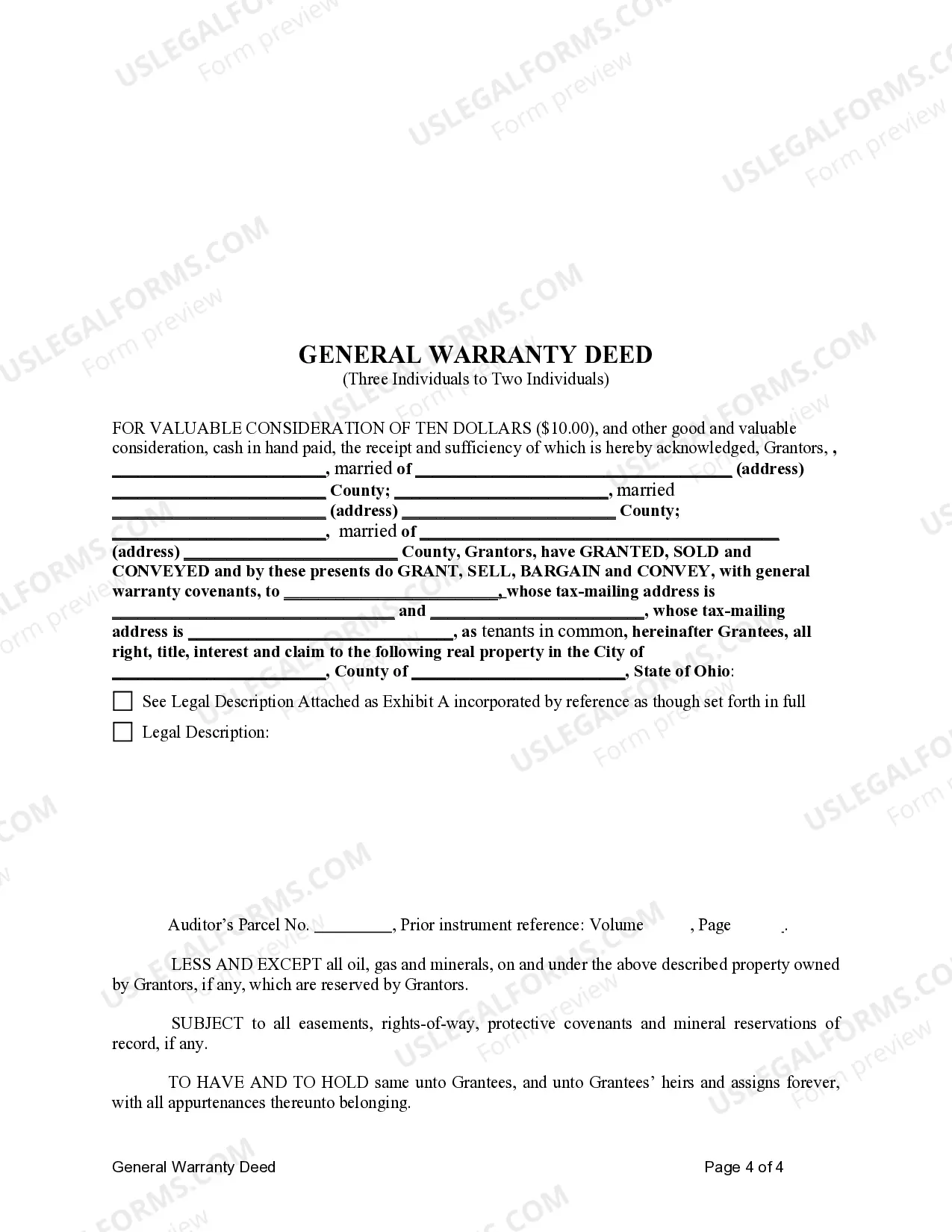 Preview General Warranty Deed - Three Individuals to Two Individuals