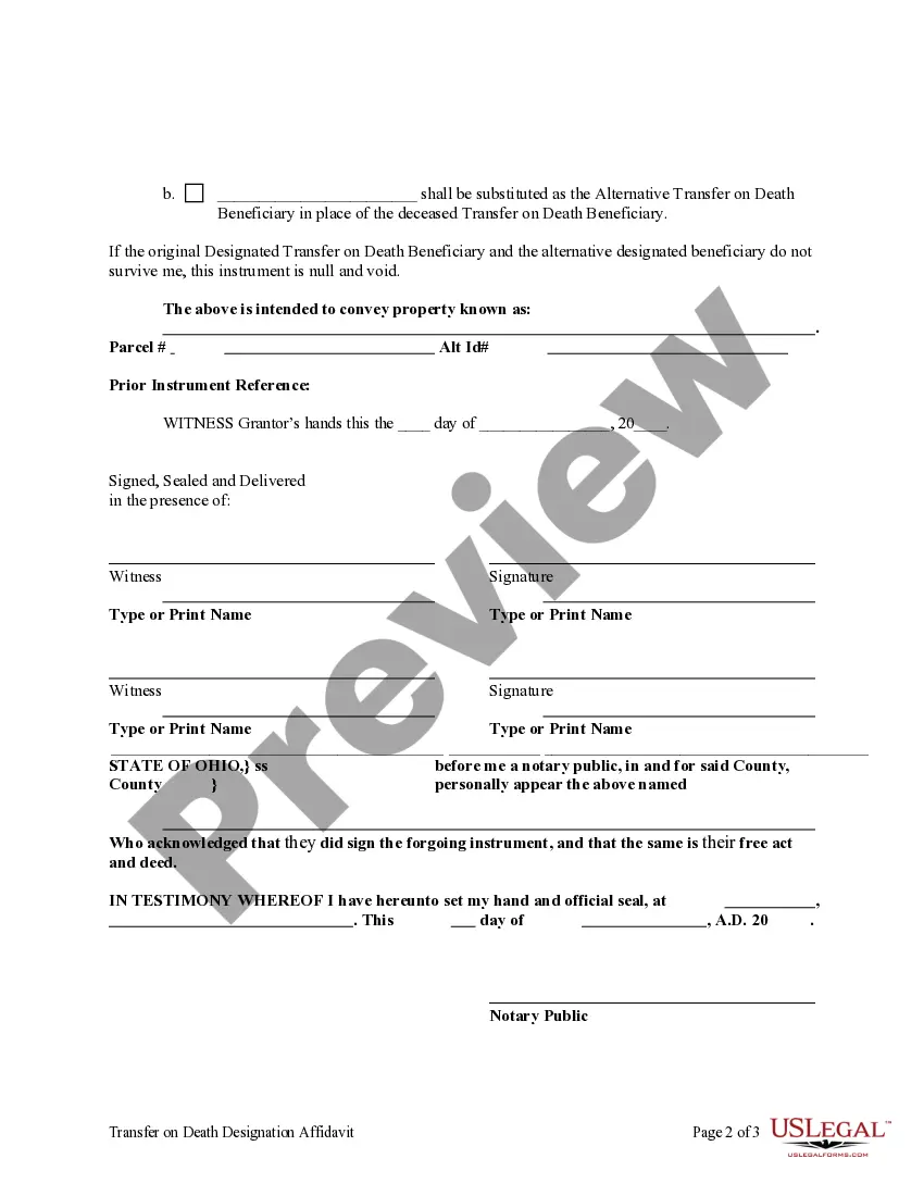 Preview Transfer on Death Designation Affidavit - TOD from Husband and Wife to Individual