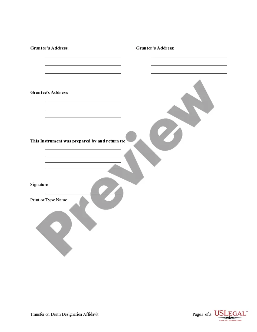 Preview Transfer on Death Designation Affidavit - TOD from Husband and Wife to Individual