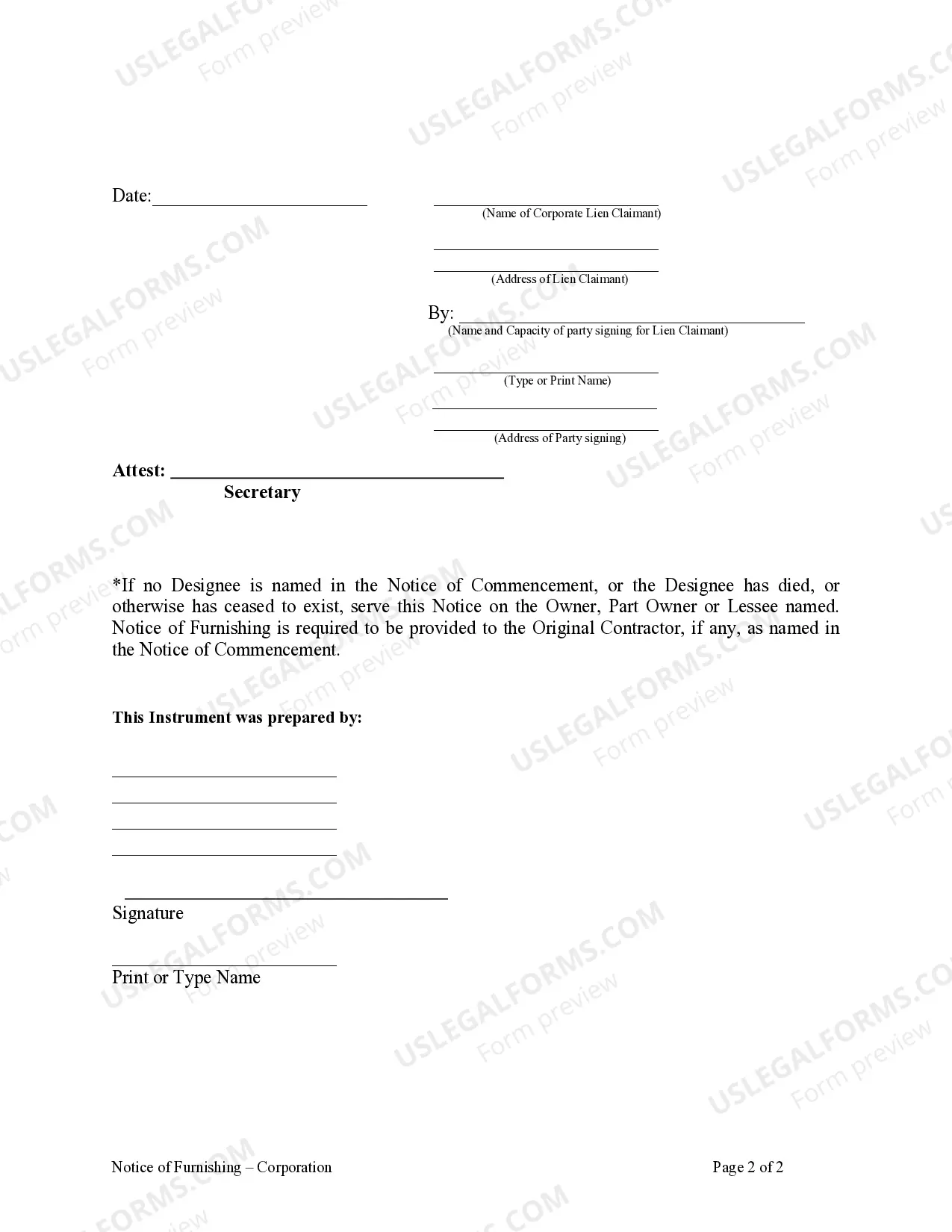 Preview Notice of Furnishing - Corporation