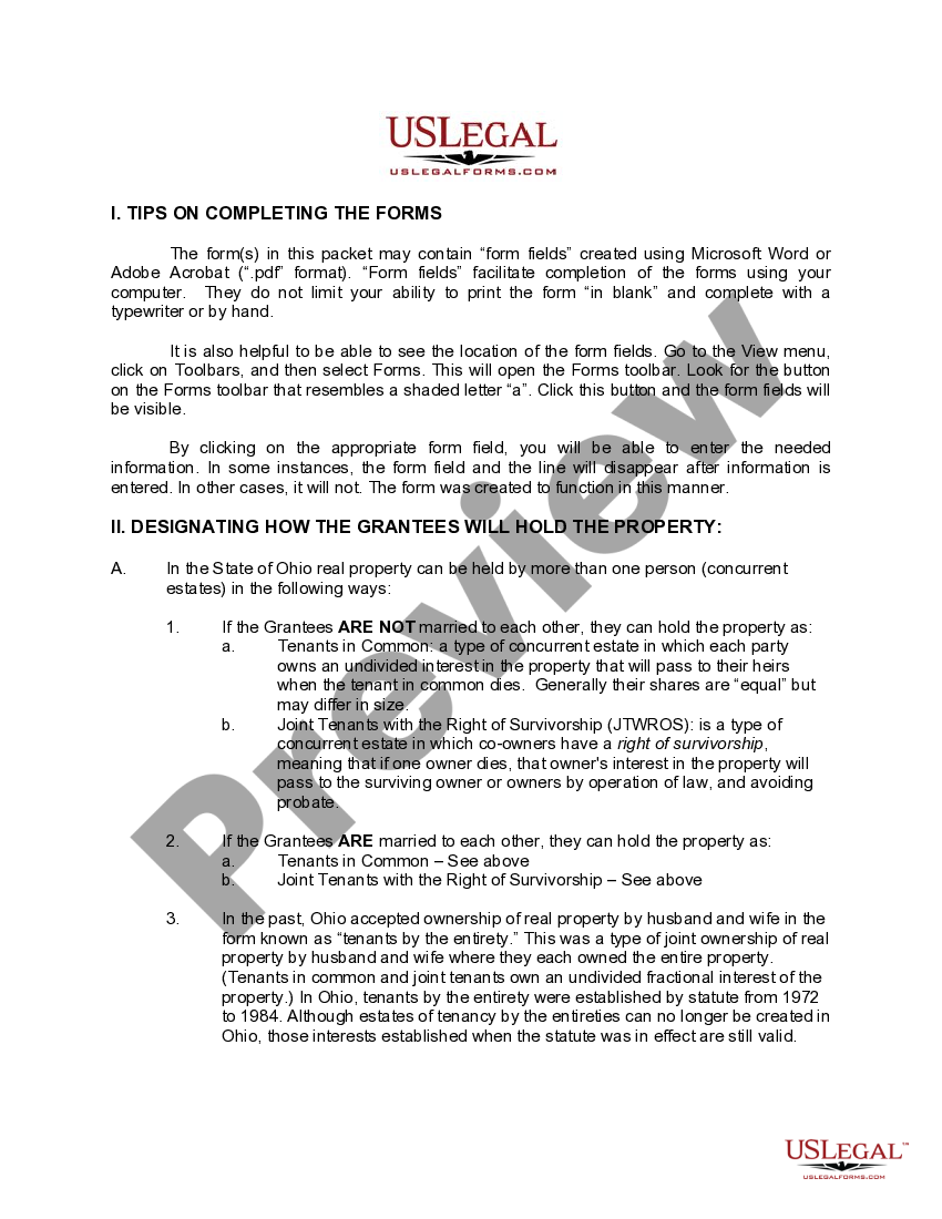 Ohio Quitclaim Deed from Individual to Two Individuals in Joint Tenancy