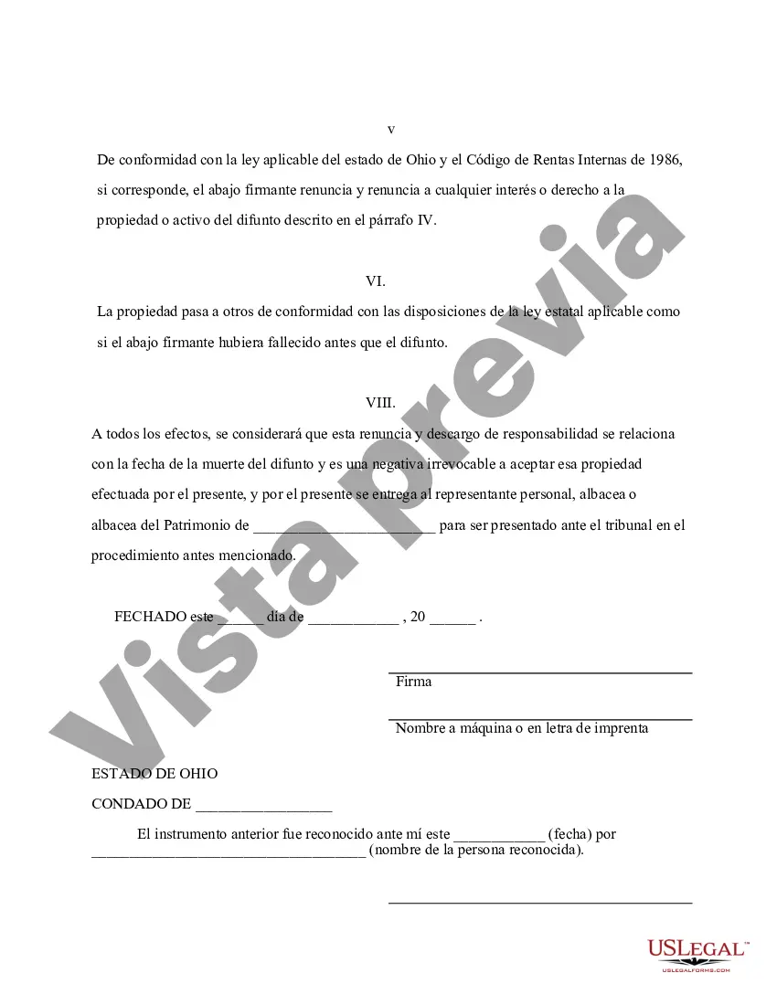 Preview Renuncia y renuncia de propiedad del testamento por testamento