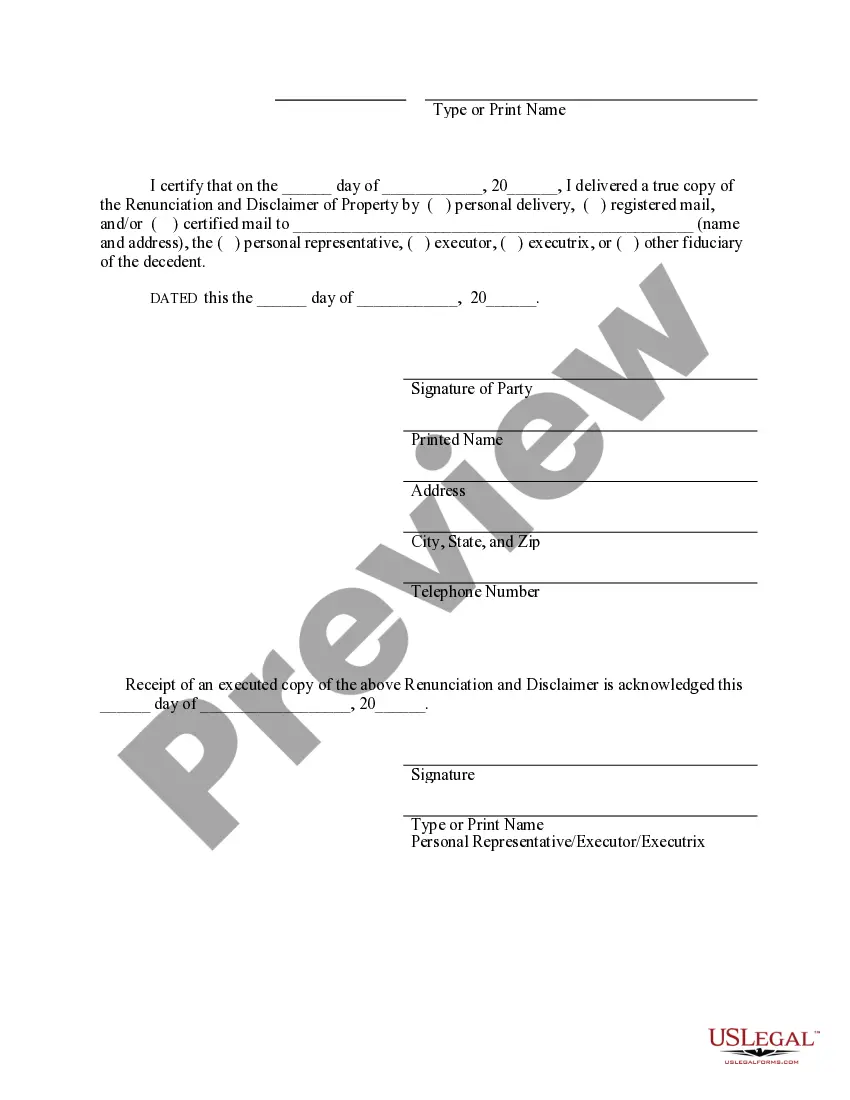 Preview Renunciation And Disclaimer of Property from Will by Testate