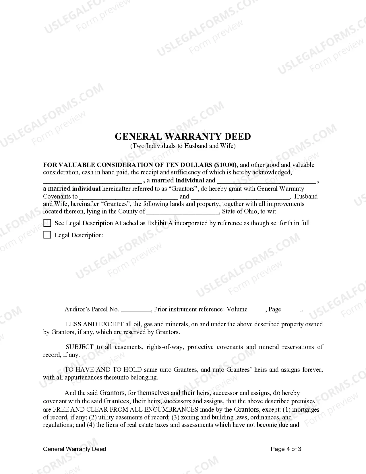 Preview General Warranty Deed from two Individuals to Husband and Wife