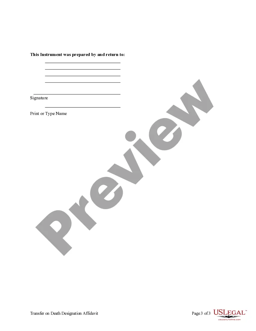 Get Transfer on Death Designation Affidavit - TOD from Individual to Individual without Contingent Beneficiary Preview Transfer on Death Designation Affidavit - TOD from Individual to Individual without Contingent Beneficiary