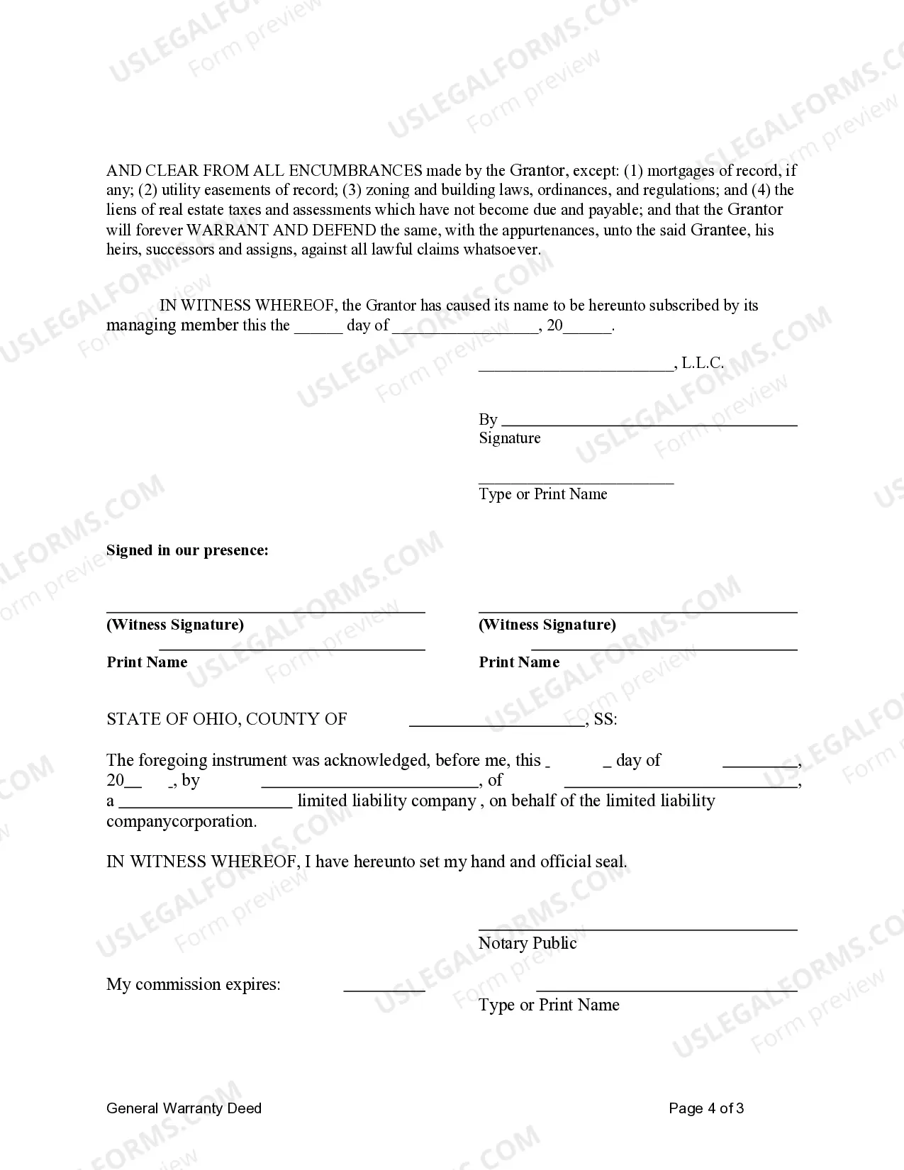 Preview General Warranty Deed - Limited Liability Company to an Individual