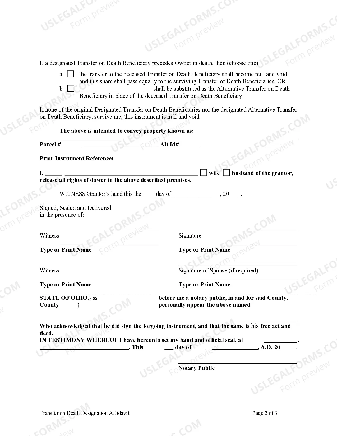 Preview Transfer on Death Designation Affidavit - TOD - Individual Affiant to Three Individuals Beneficiaries.