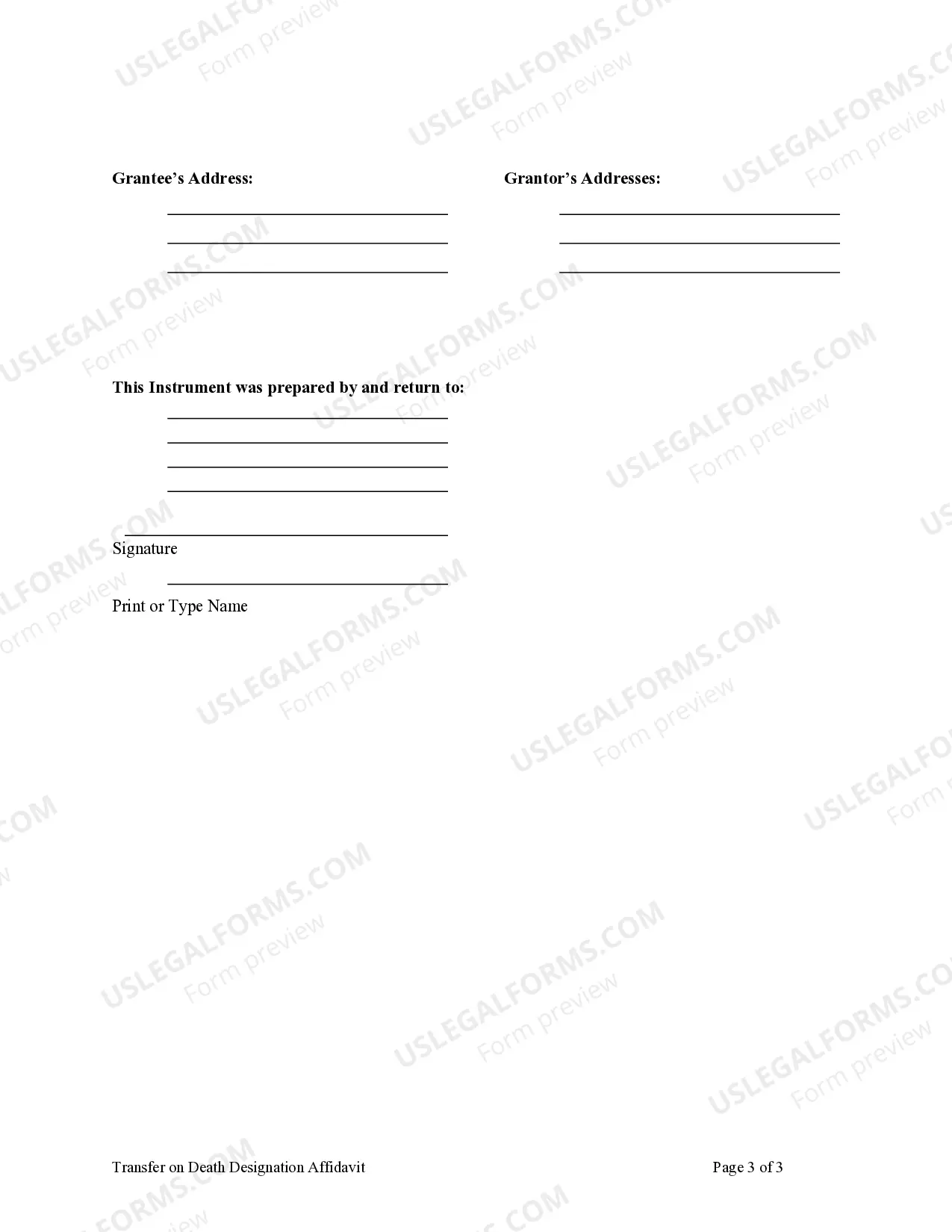 Preview Transfer on Death Designation Affidavit - TOD - Individual Affiant to Three Individuals Beneficiaries.