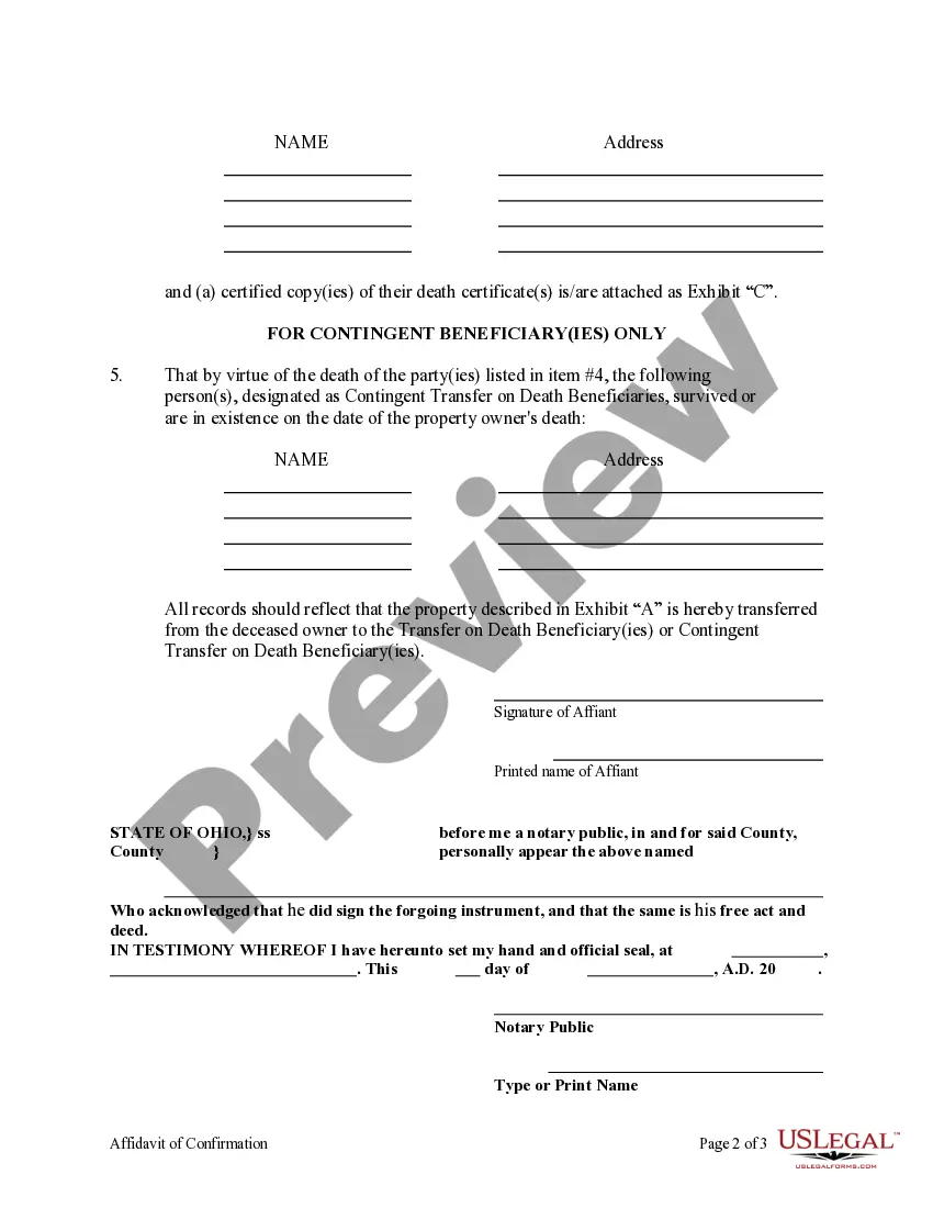 Get Affidavit of Confirmation Establishing Beneficiaries of Transfer on Death Designation Affidavit Preview Affidavit of Confirmation Establishing Beneficiaries of Transfer on Death Designation Affidavit