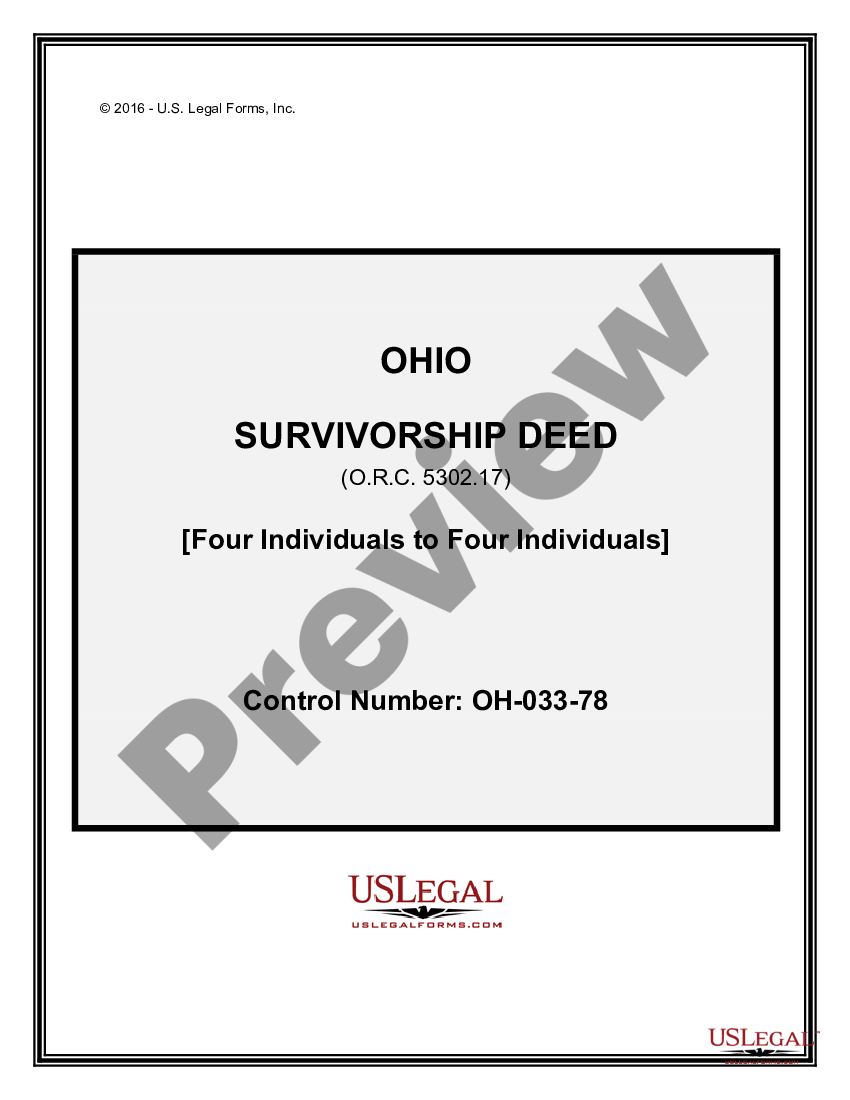 Ohio Survivorship Deed From Four Individuals To Four Individuals Oh Survivorship Deed US