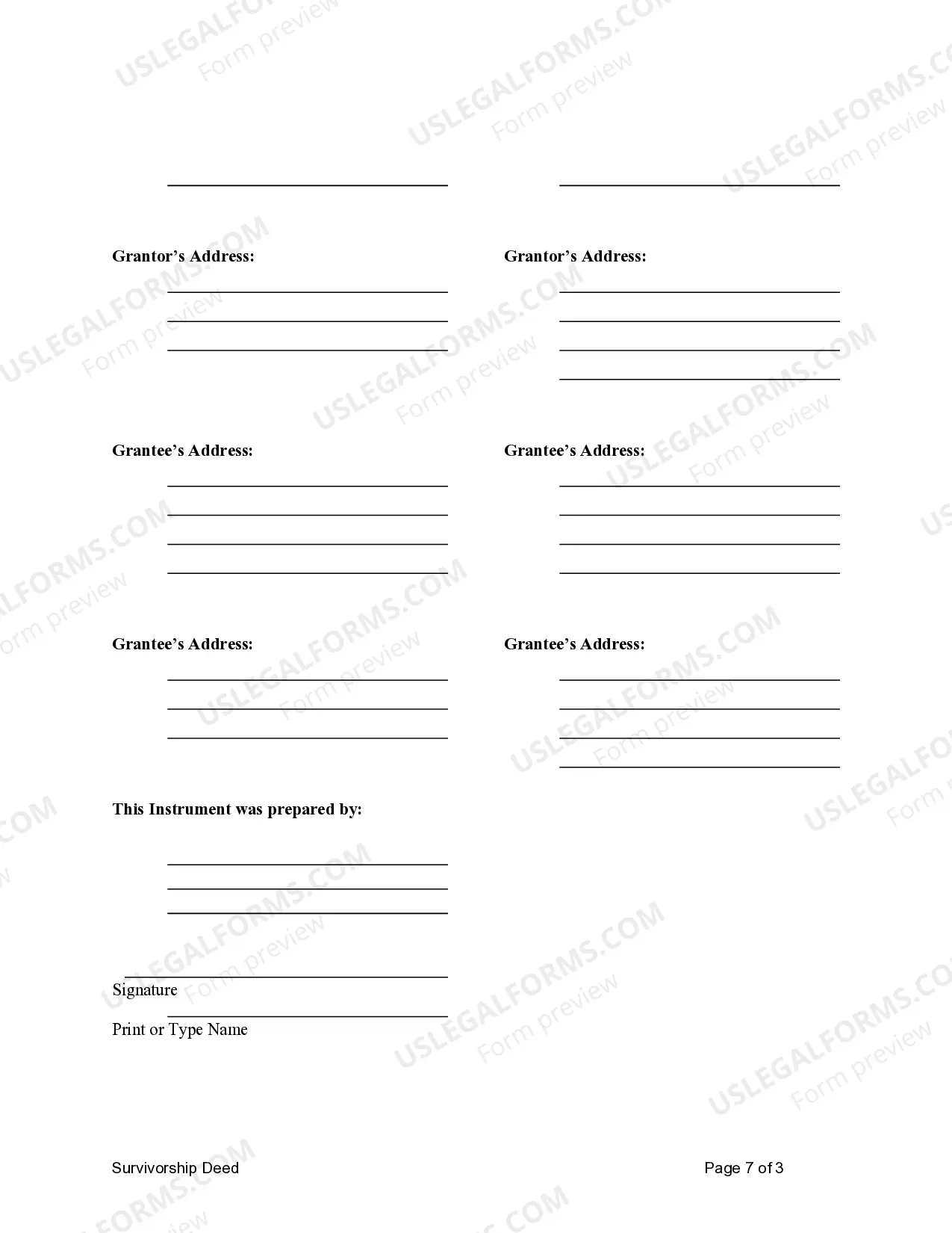 Preview Survivorship Deed from Four Individuals to Four Individuals