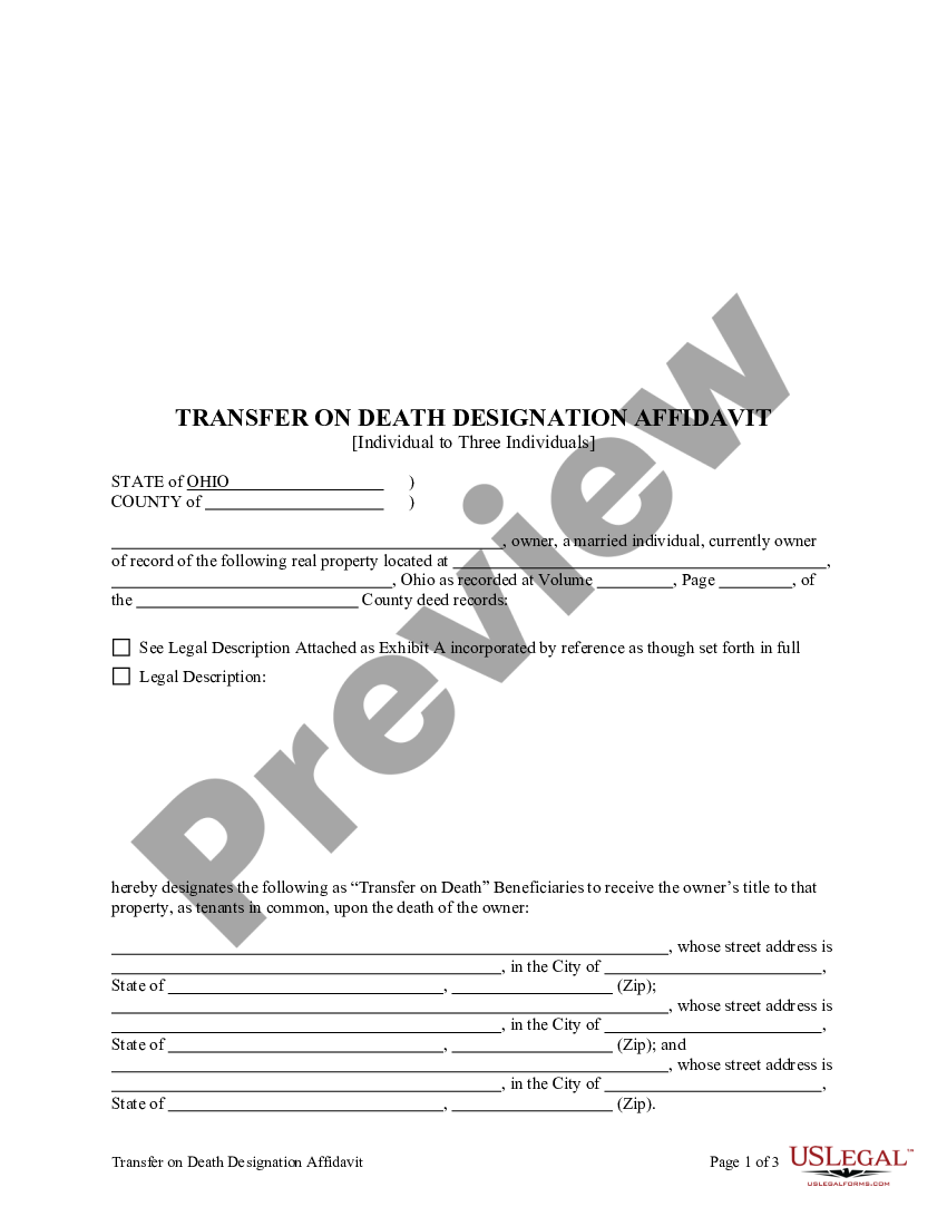 Ohio Transfer On Death Affidavit Form US Legal Forms