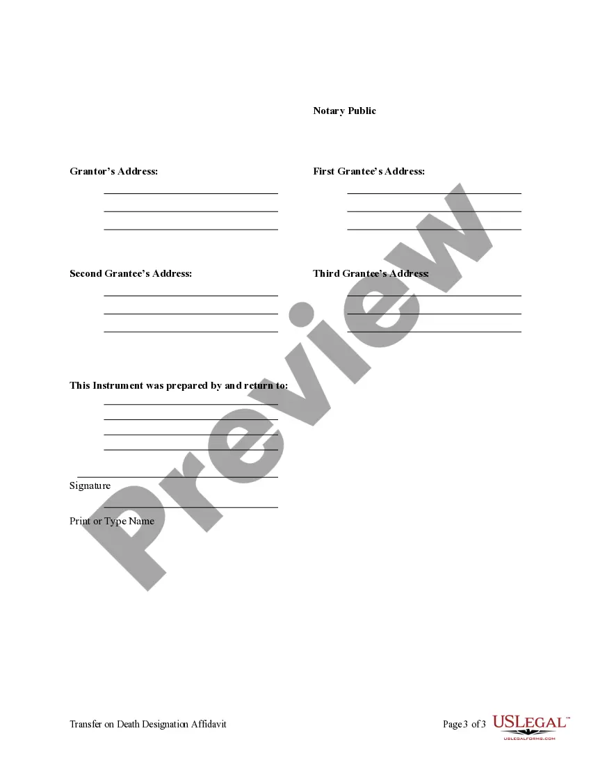 Get Transfer on Death Designation Affidavit - TOD from Individual to Three Individuals Preview Transfer on Death Designation Affidavit - TOD from Individual to Three Individuals