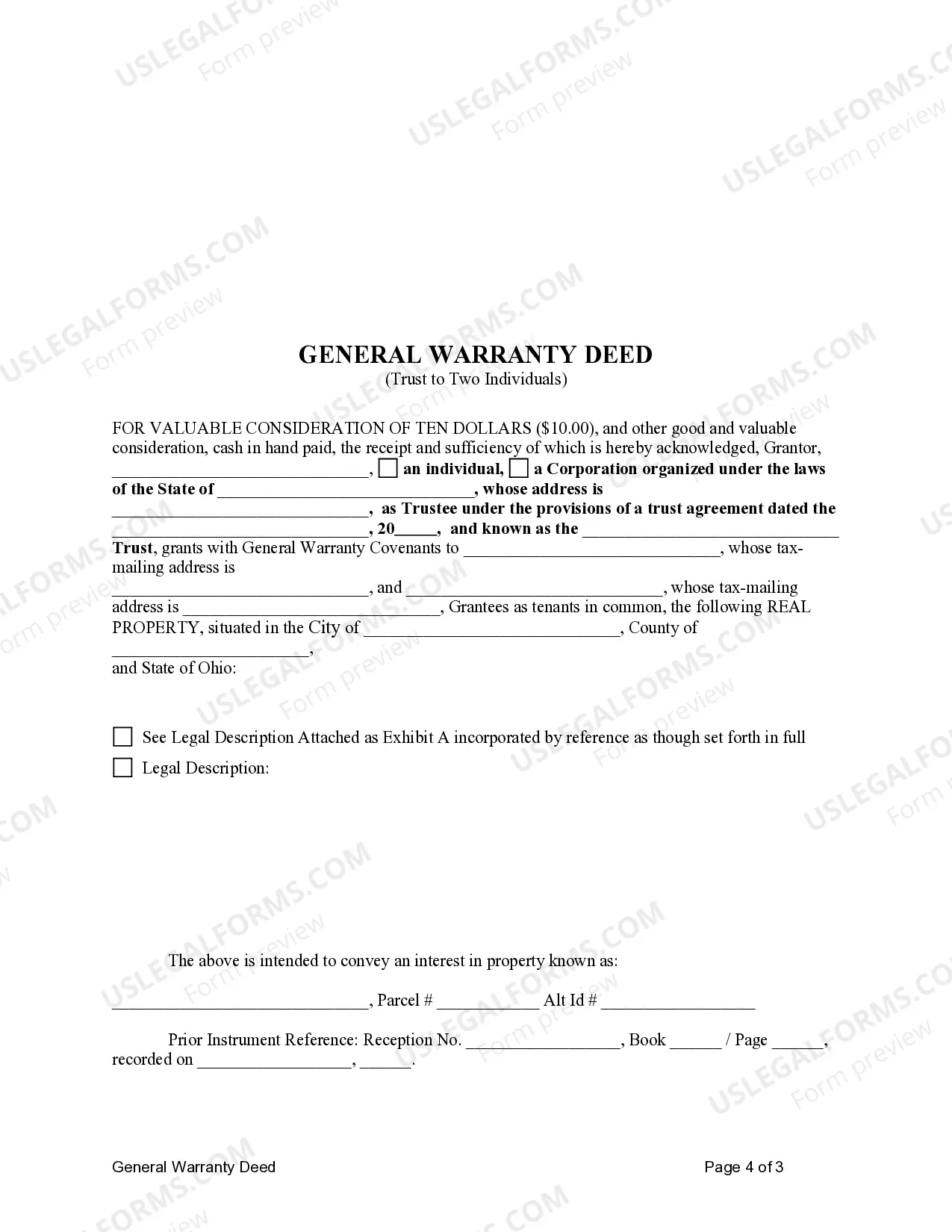 Preview General Warranty Deed - Trust to Two Individuals