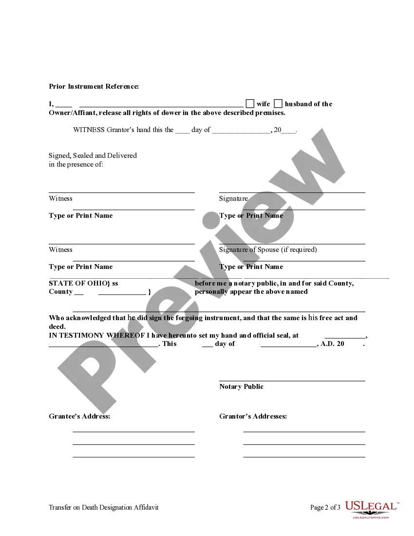 Preview Transfer on Death Designation Affidavit - TOD from Individual to a Business Entity