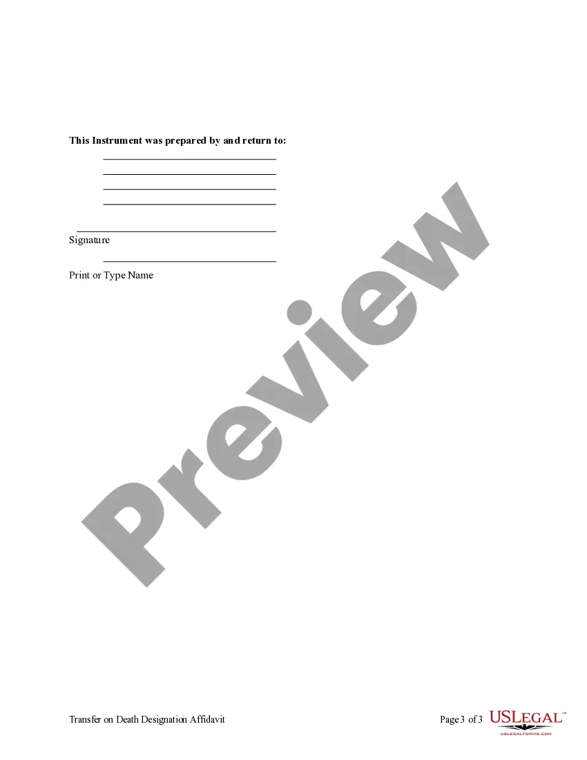 Preview Transfer on Death Designation Affidavit - TOD from Individual to a Business Entity