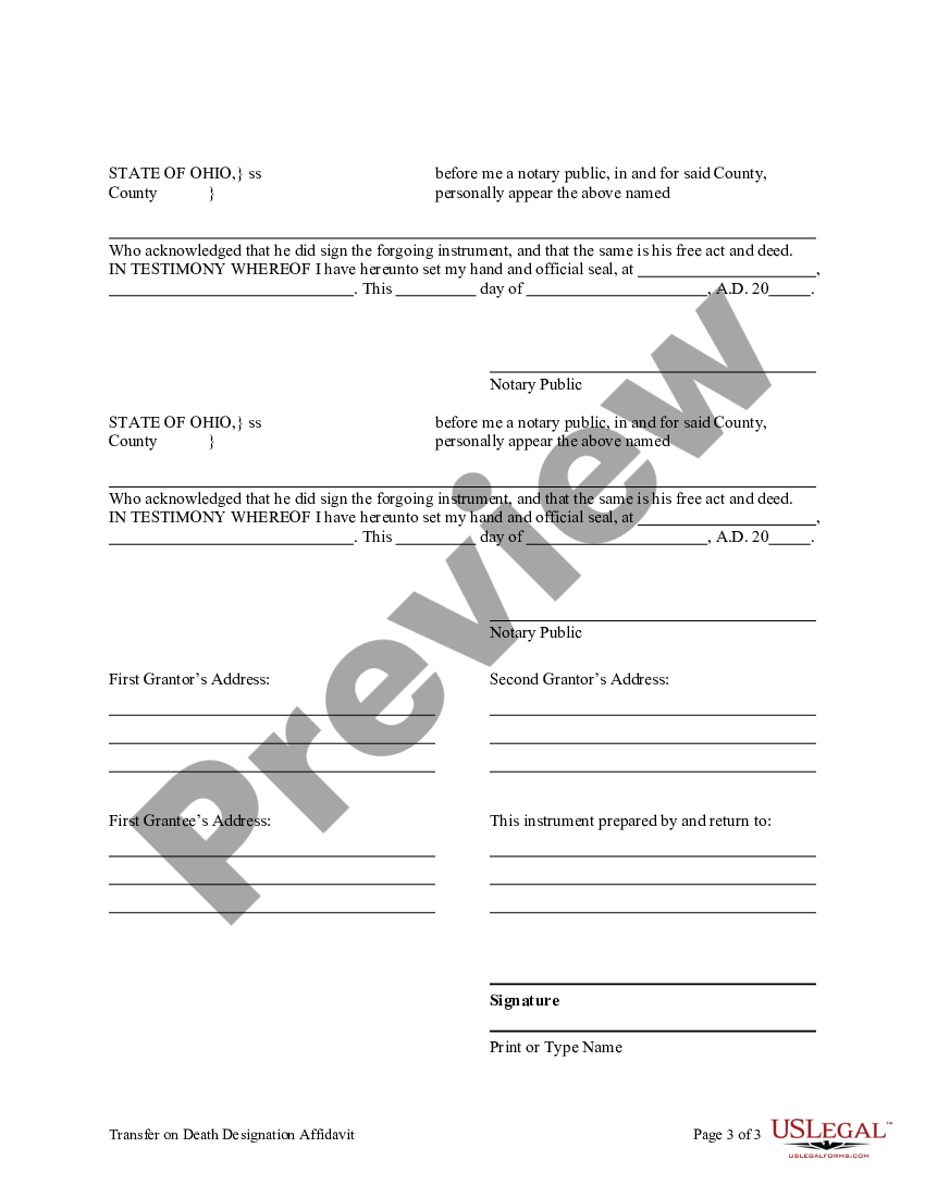 Dayton Ohio Transfer on Death Designation Affidavit Ohio Transfer