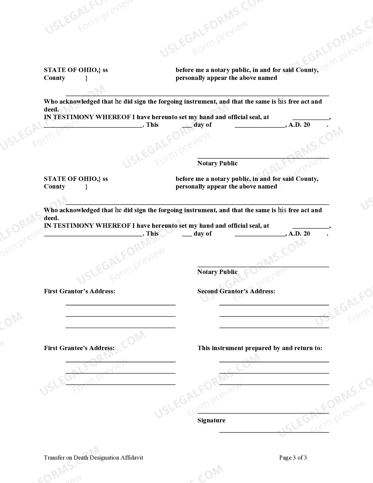 Preview Transfer on Death Designation Affidavit - TOD from Two Individuals to One Individual