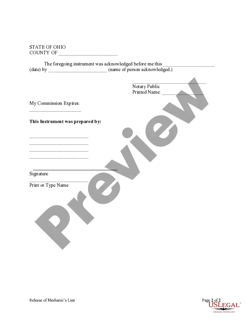 Preview Release of Mechanic's Lien - Individual