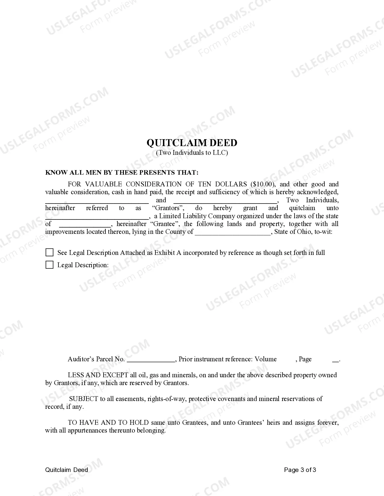 Preview Quitclaim Deed by Two Individuals to LLC