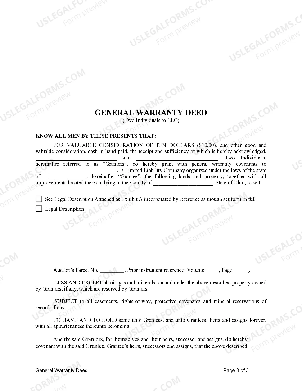 Preview General Warranty Deed from two Individuals to LLC