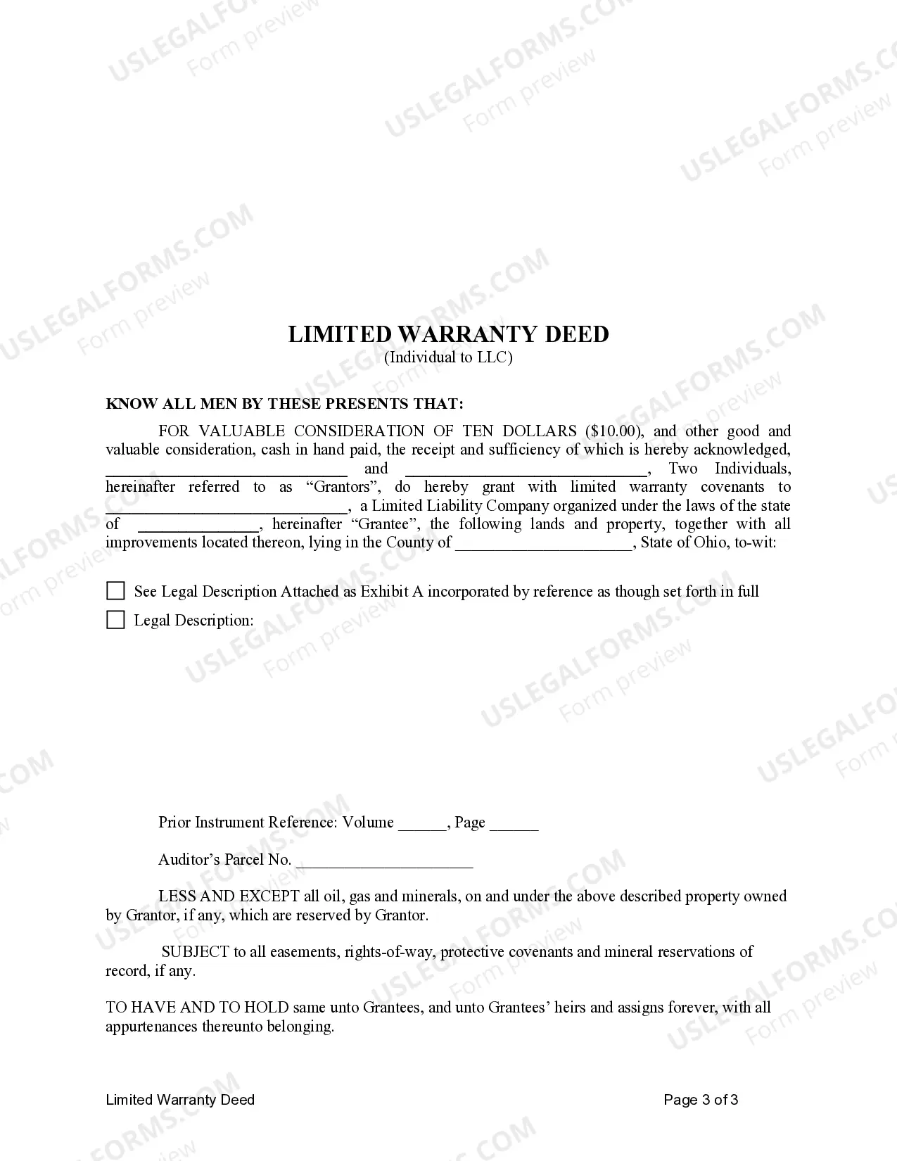 Preview Limited Warranty Deed from two Individuals to LLC