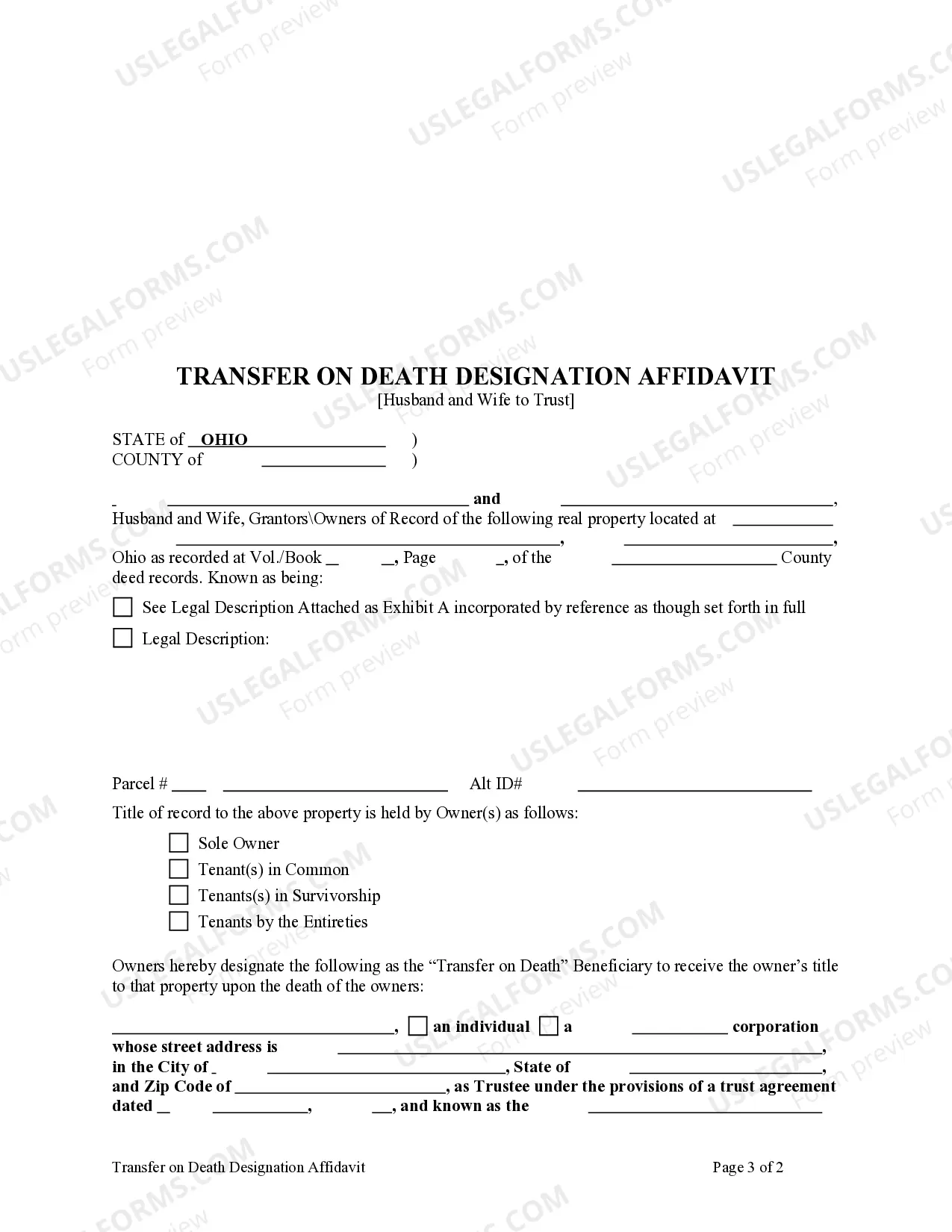 Preview Transfer on Death Designation Affidavit - TOD from Husband and Wife to Trust