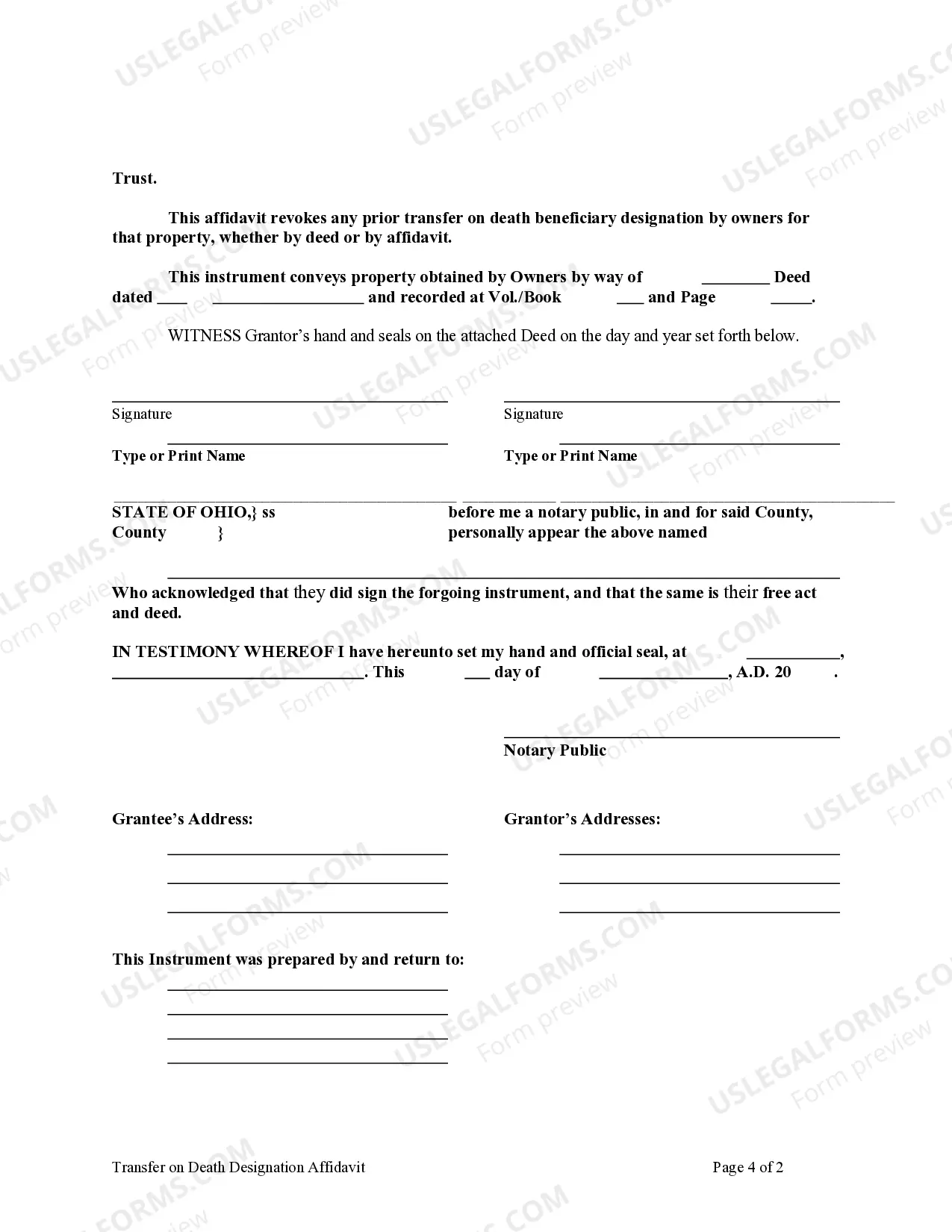 Preview Transfer on Death Designation Affidavit - TOD from Husband and Wife to Trust