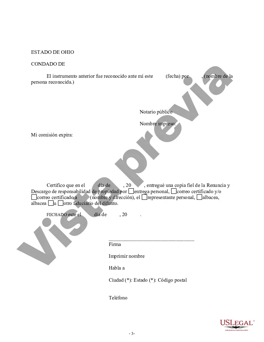 Preview Renuncia y descargo de responsabilidad de los intereses sobre bienes inmuebles